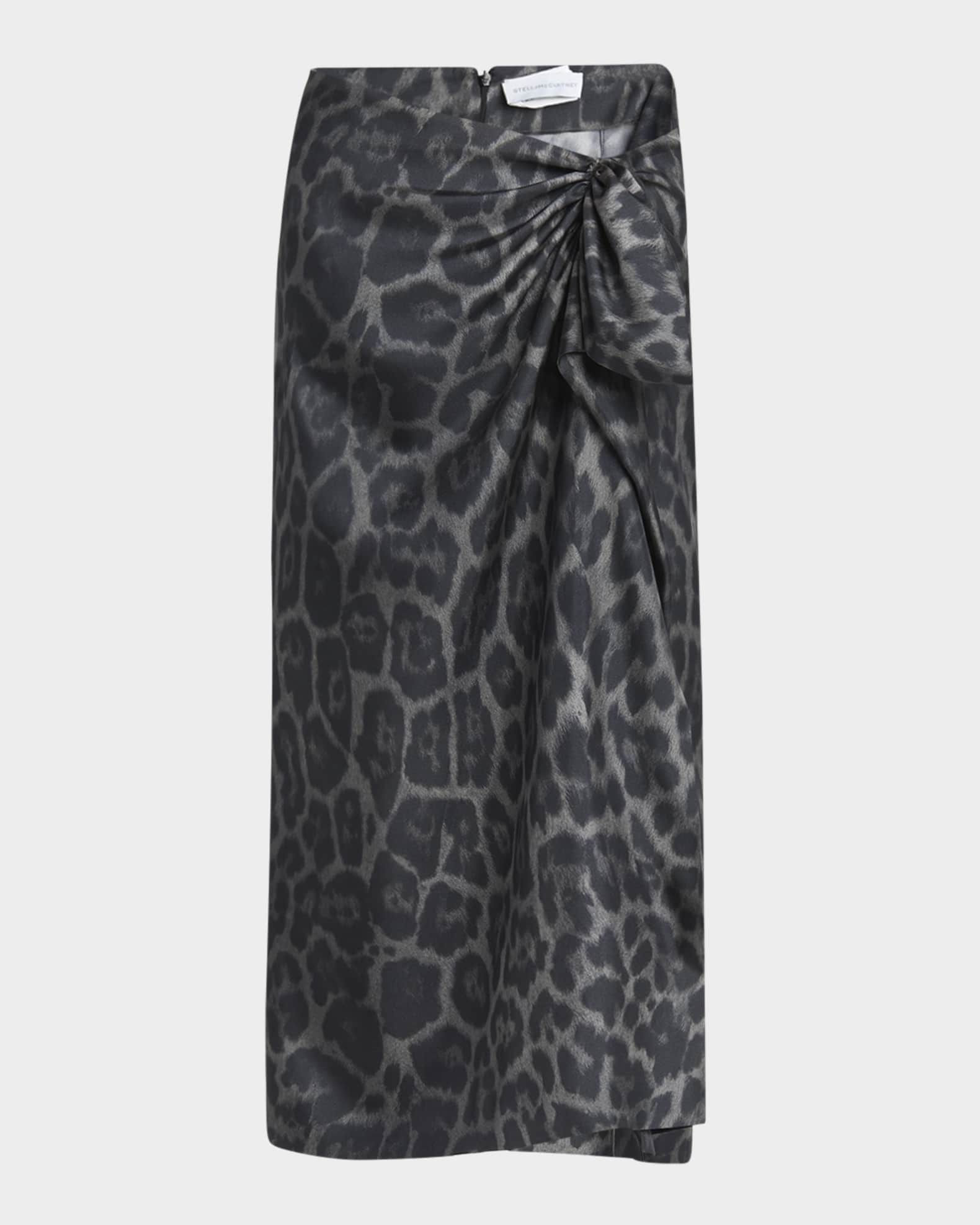 Leopard-Print Gathered Silk Midi Skirt 0