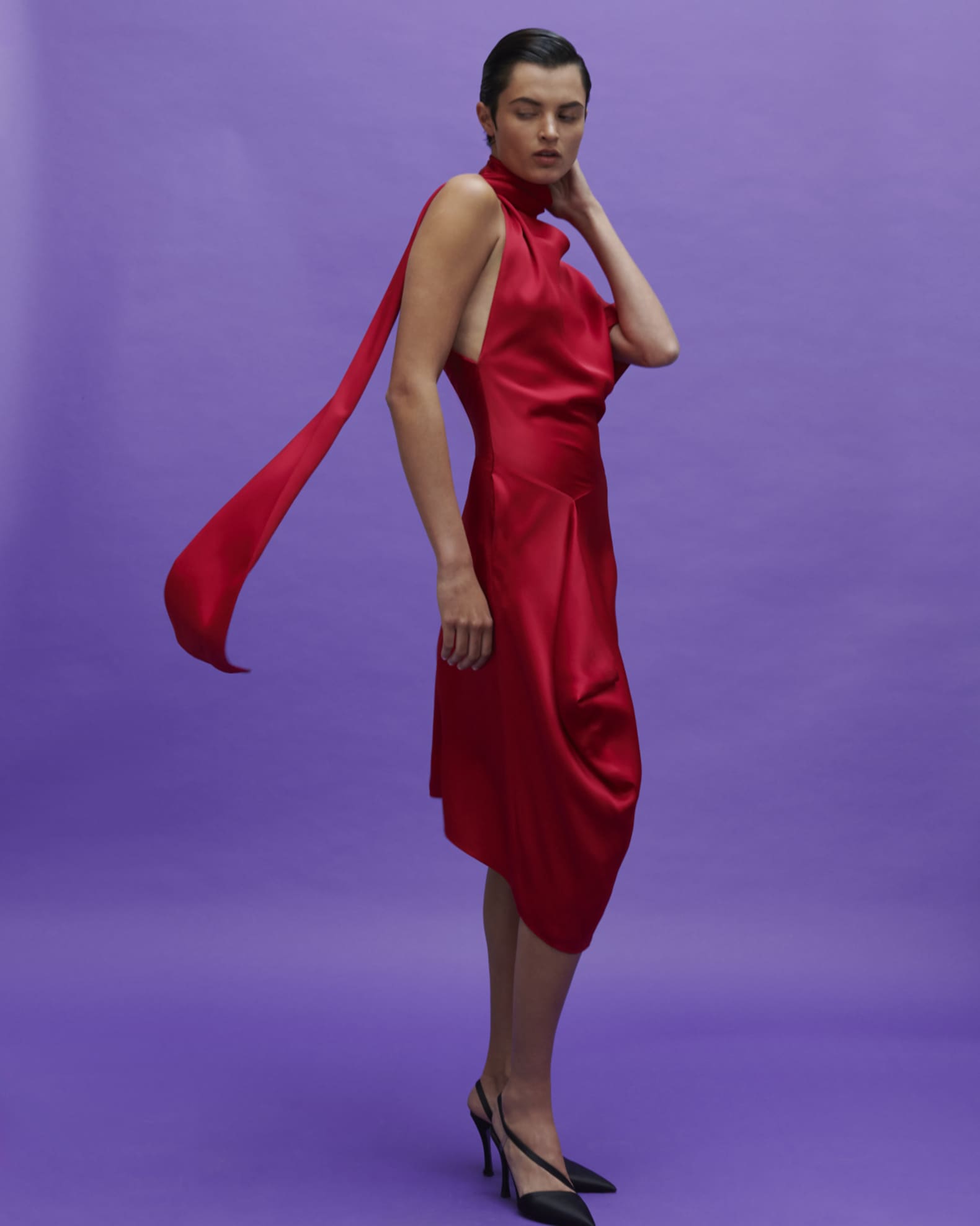 Stella McCartney Satin Asymmetric Midi Dress | Neiman Marcus