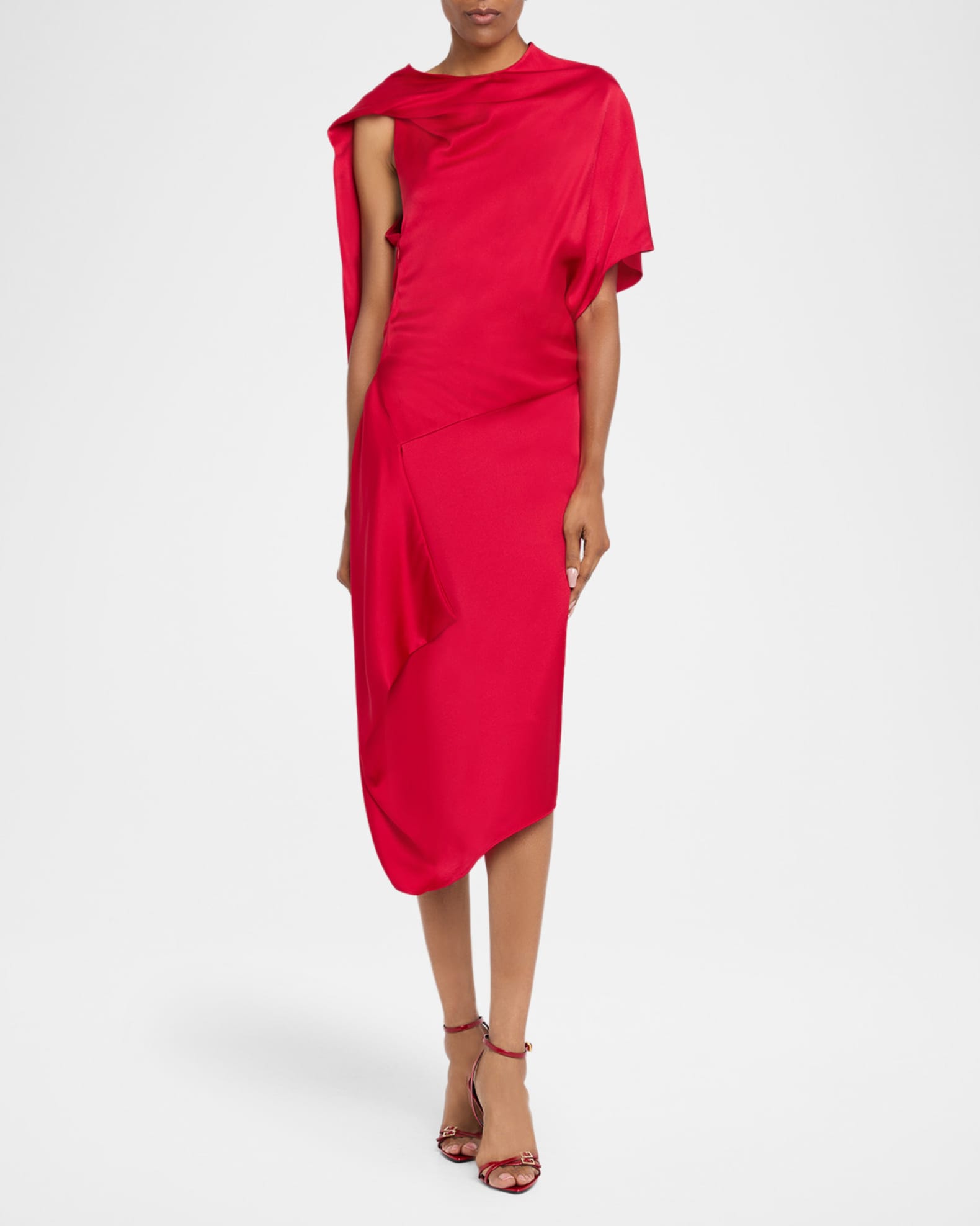 Stella McCartney Satin Asymmetric Midi Dress | Neiman Marcus