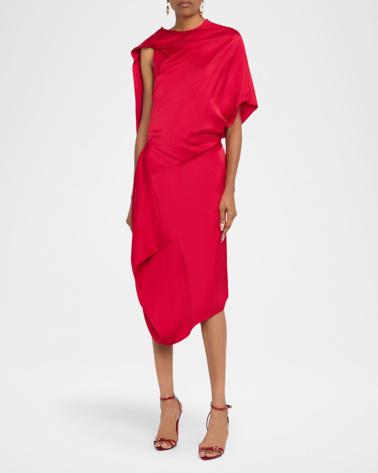 ワンピース STELLA MCCARTNEY MIDI DRESS WITH SLIT STELLA MCCARTNEY Belted asymmetric silk crepe de chine midi