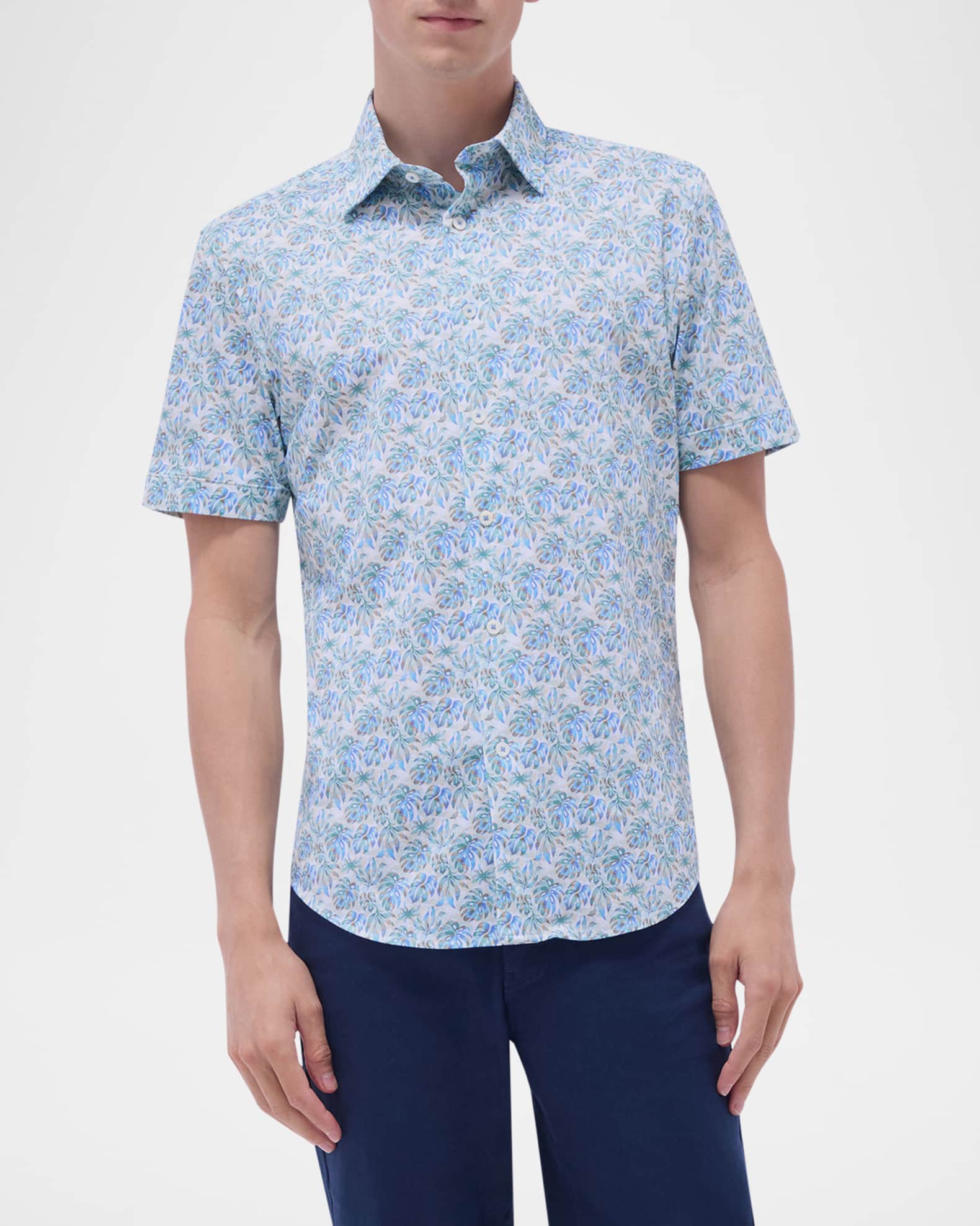 Bugatchi Men's Miles OoohCotton Palm Short-Sleeve Shirt Neiman