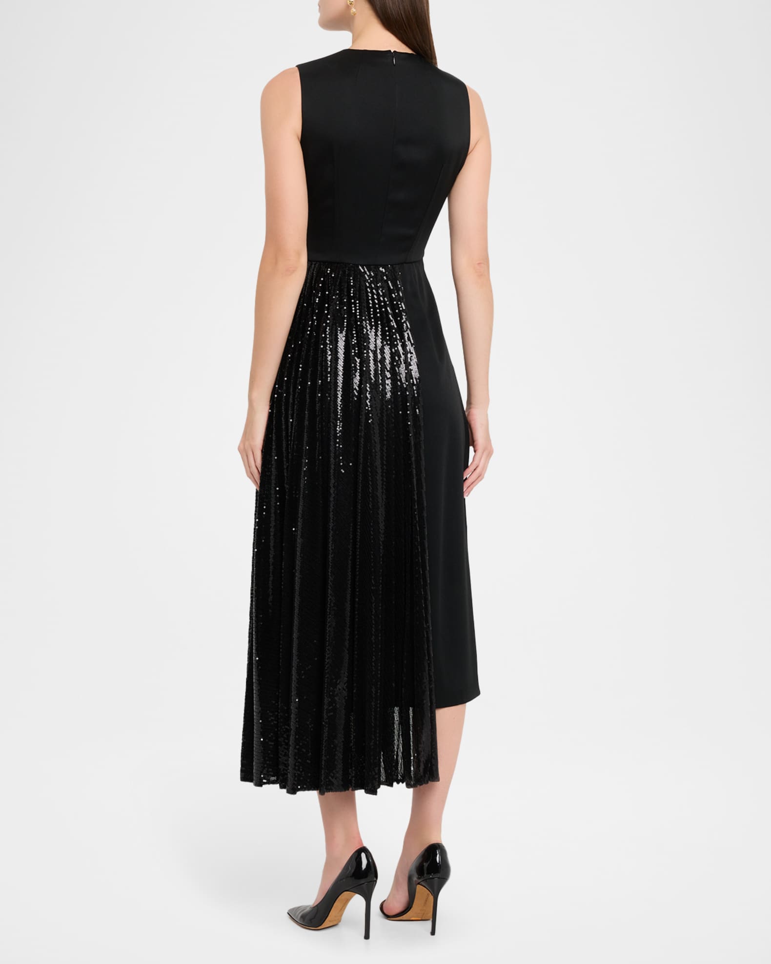 Michael Kors Pleated Sequin Overlay Midi Dress - Black