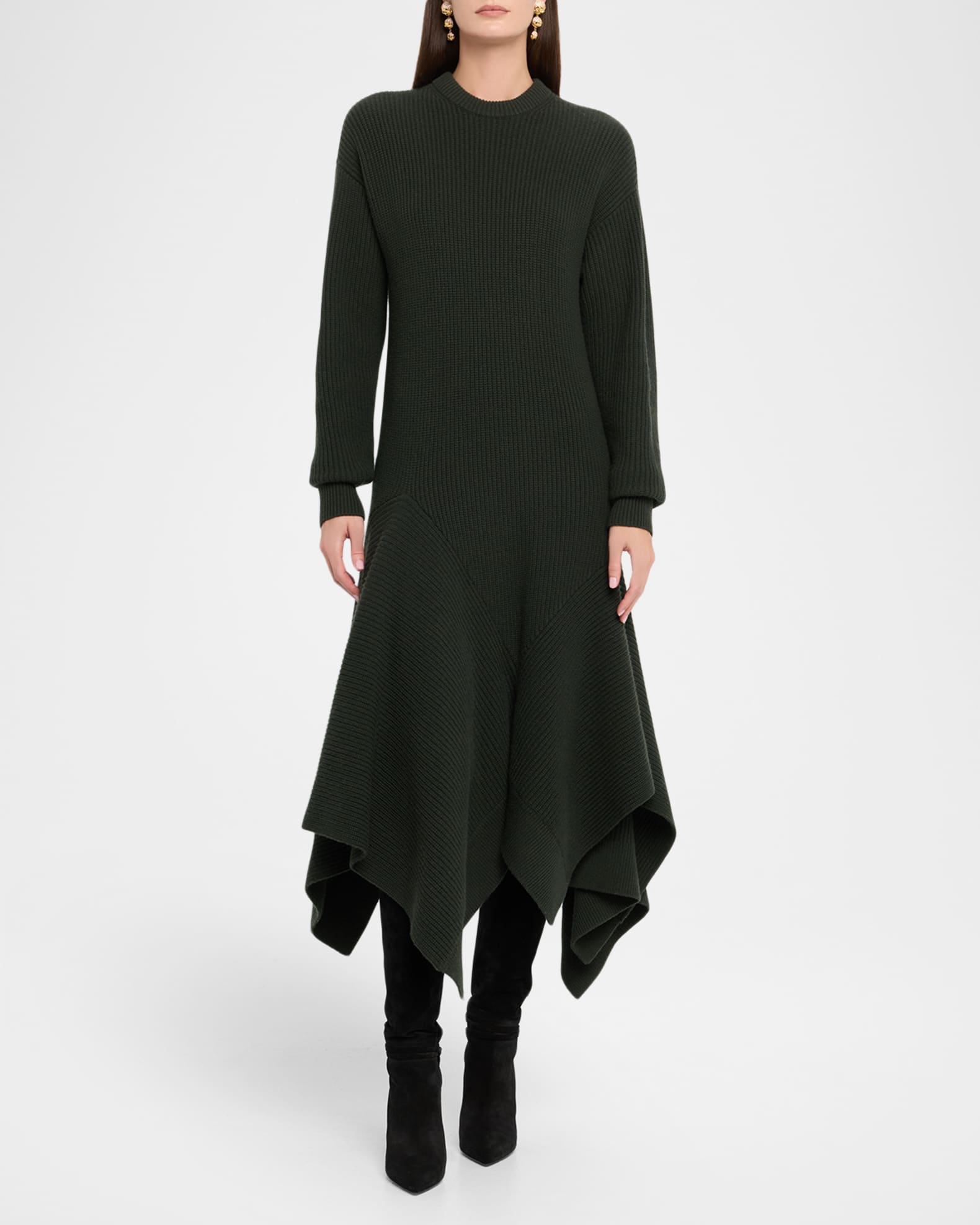 Michael Kors Collection Long-Sleeve Cashmere Asymmetric Midi