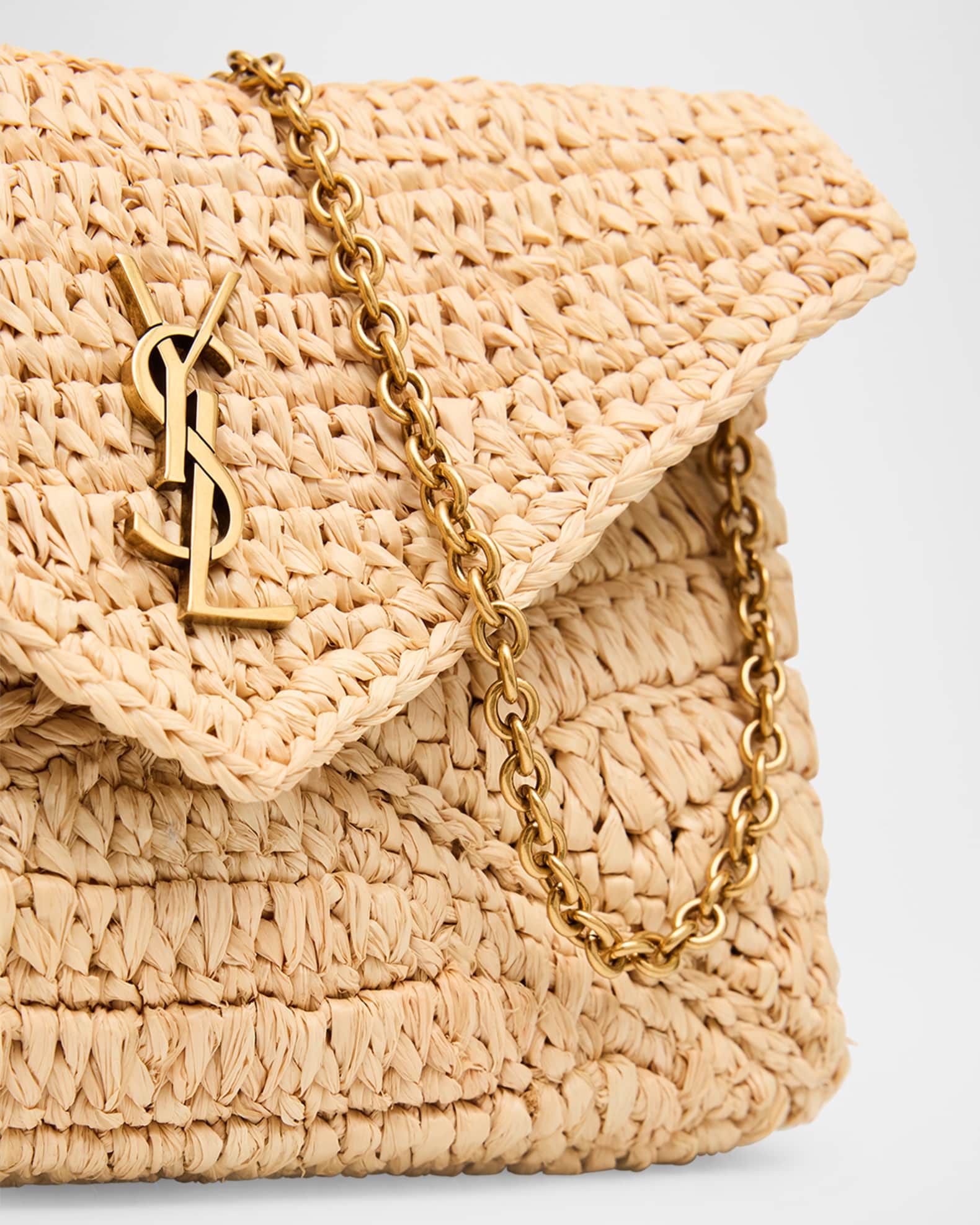 Saint Laurent Envelope Flap YSL Pouch Bag in Raffia | Neiman Marcus