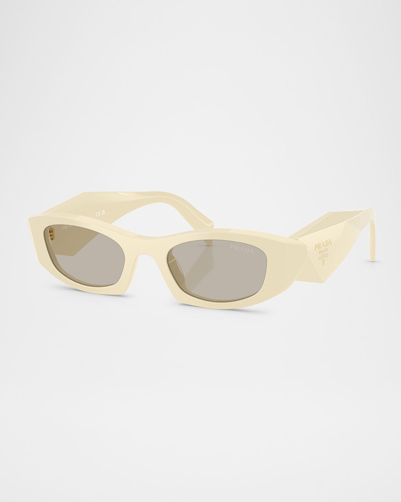 Prada Cream Sunglasses Arm with Gold Logo Prada Engraved Logo Metal & Plastic Oval Sunglasses | Neiman  main image 3