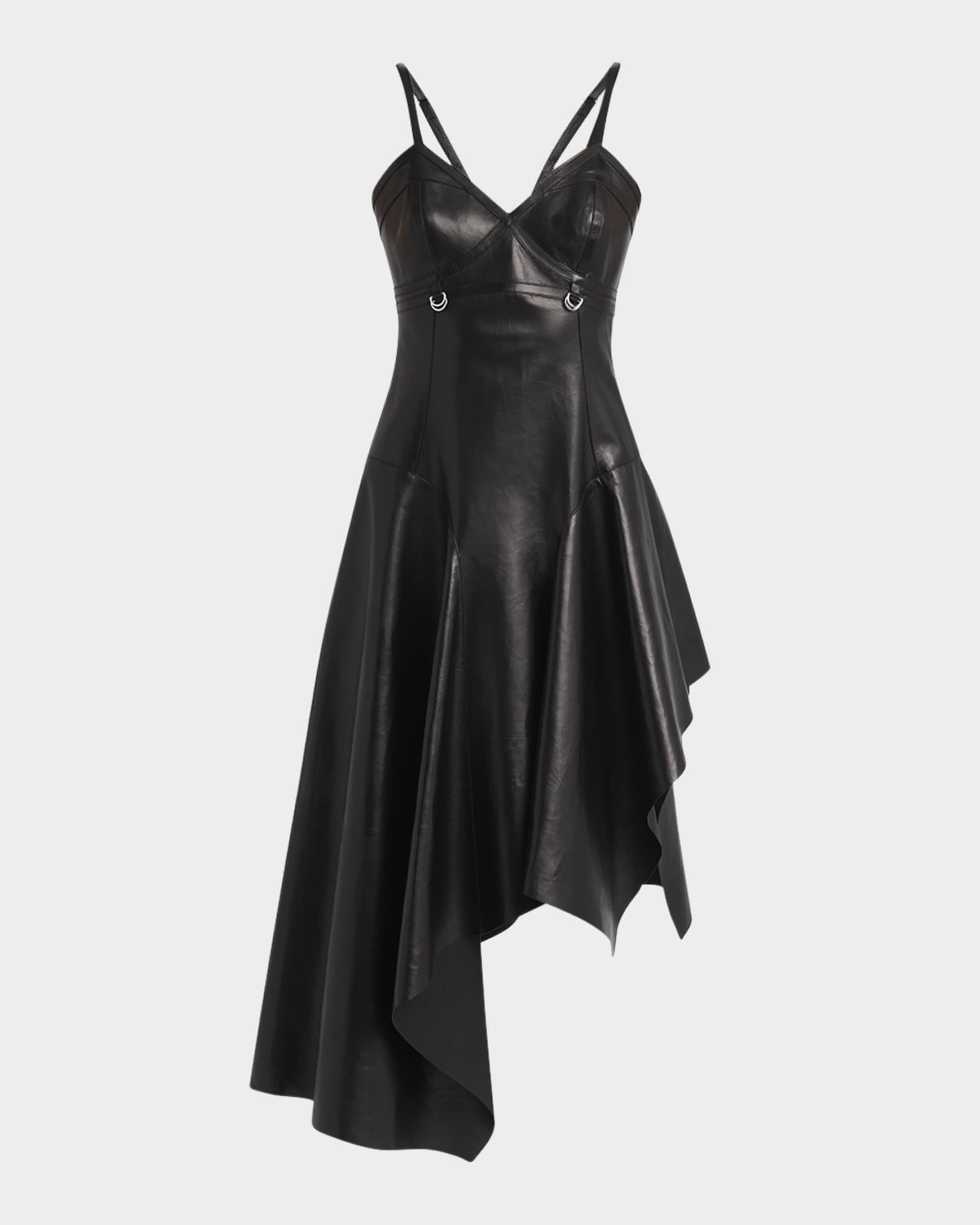 Asymmetric Draped Leather Dress 0