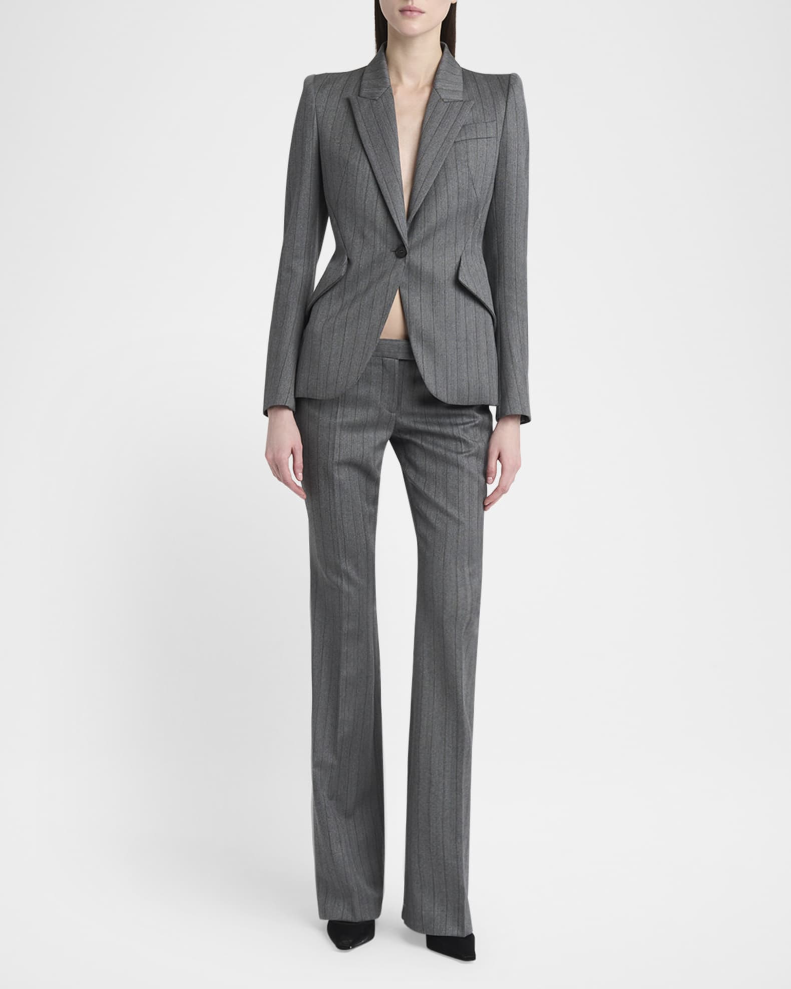 Herringbone Wool Flare Trousers 1
