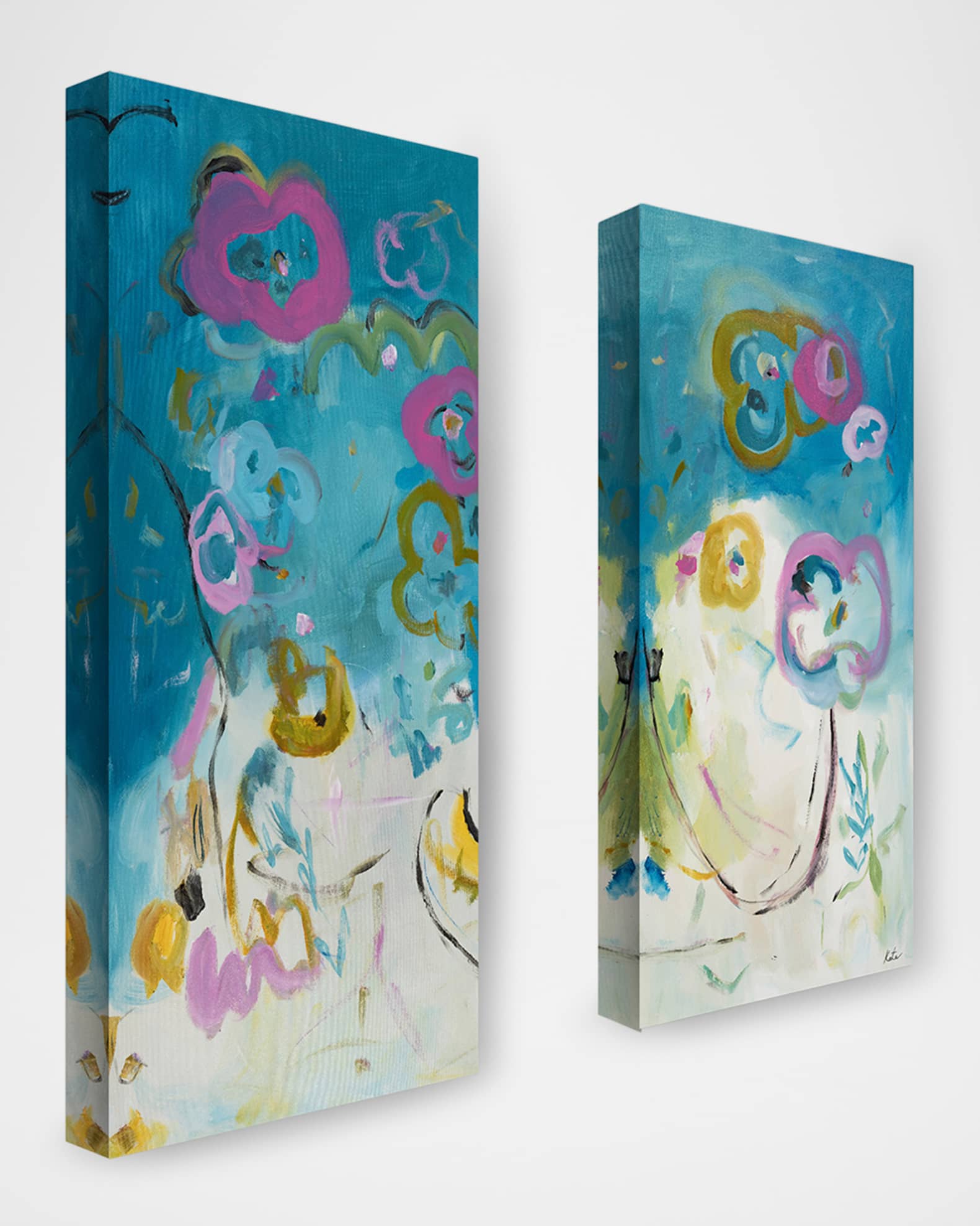 "Floral" Hand-Embellished Giclees by Kate Baldock, Set of 2 1