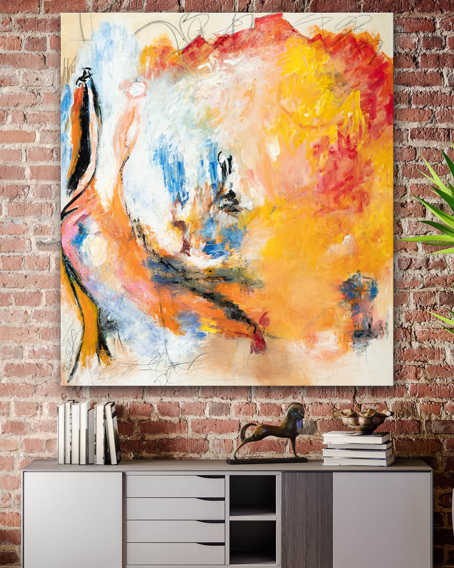 "Orange Abstract" Hand-Embellished Giclee by Lara Brooke 1