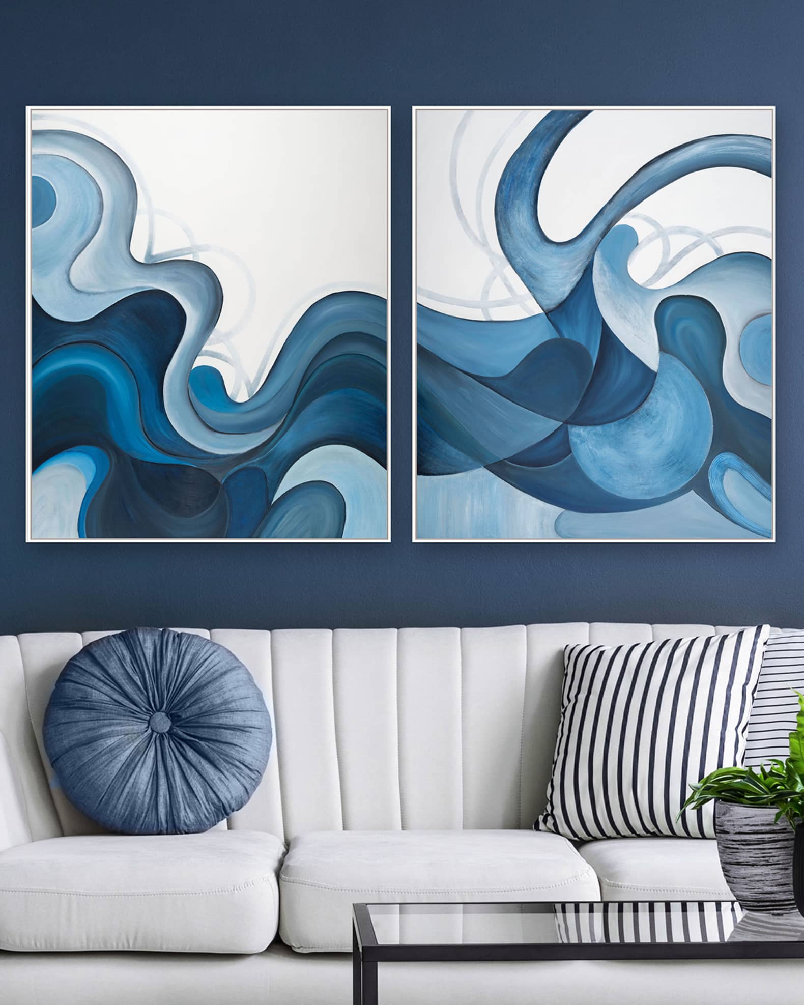 "Azure Drift" Hand-Embellished Giclee Diptych by H. Scott 1