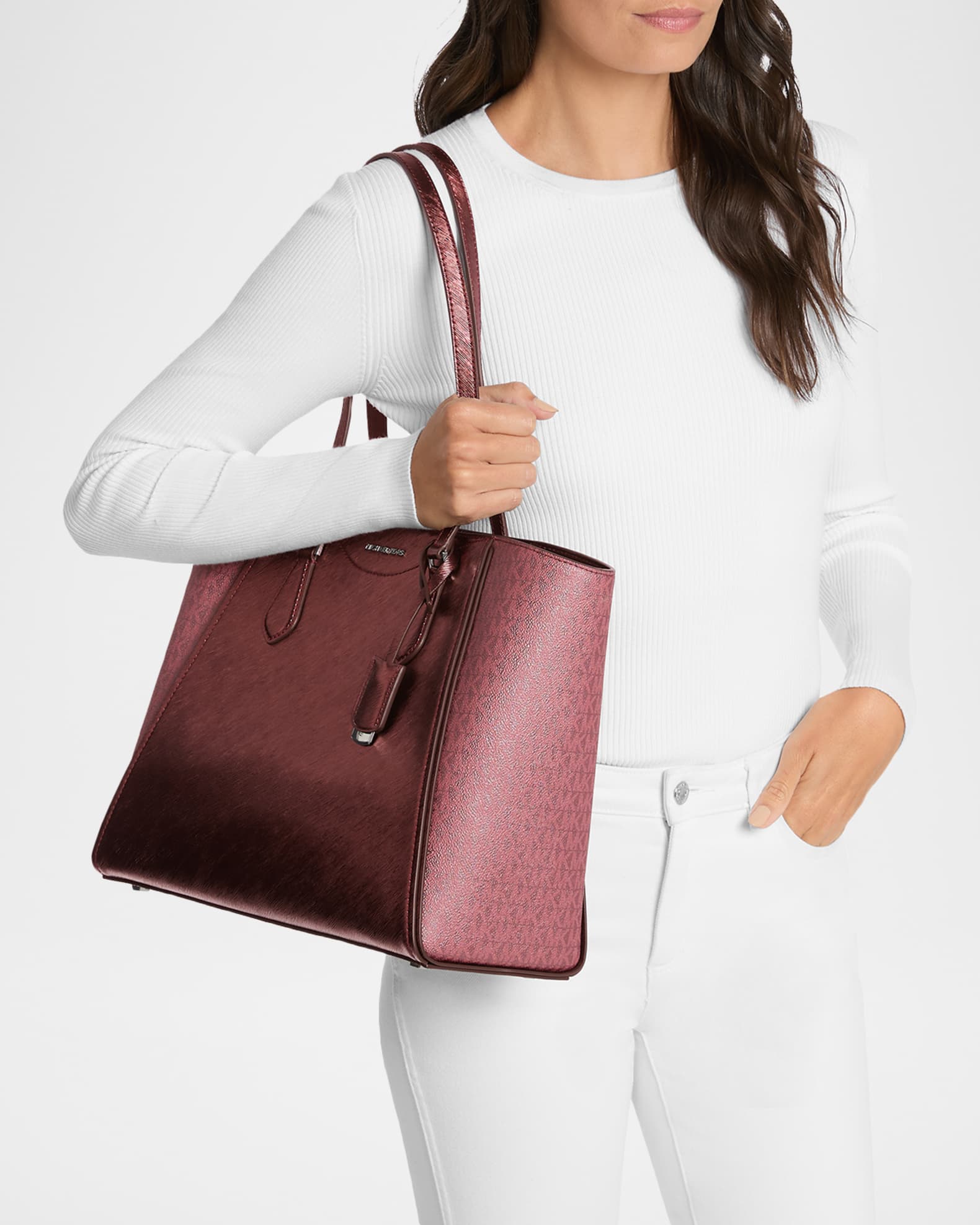 MICHAEL Michael Kors Taryn Large Metallic Leather Tote Bag | Neiman Marcus