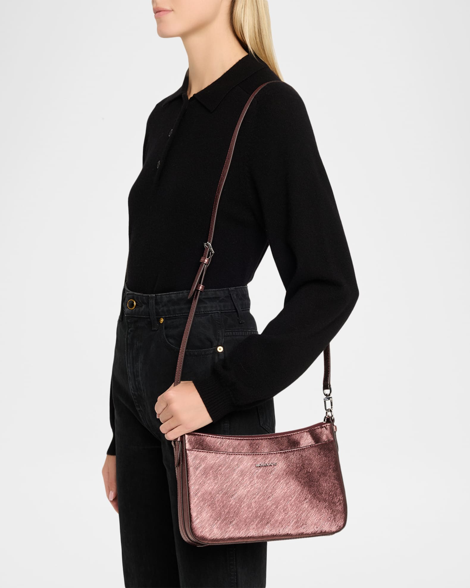 MICHAEL Michael Kors Jet Set Medium Metallic Faux Leather Shoulder