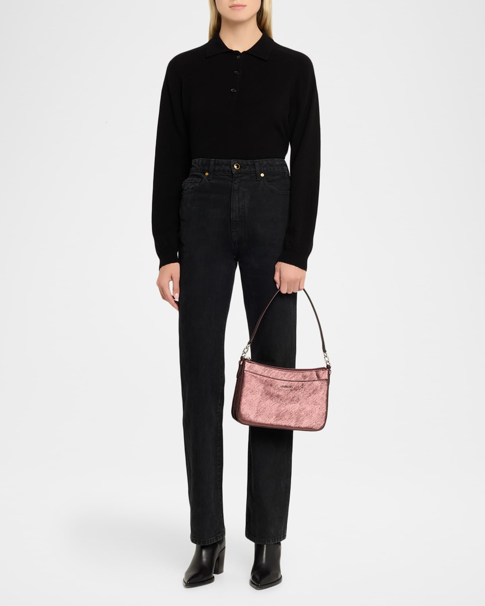 メグ MICHAEL Michael Kors Jet Set Medium Metallic Faux Leather Shoulder