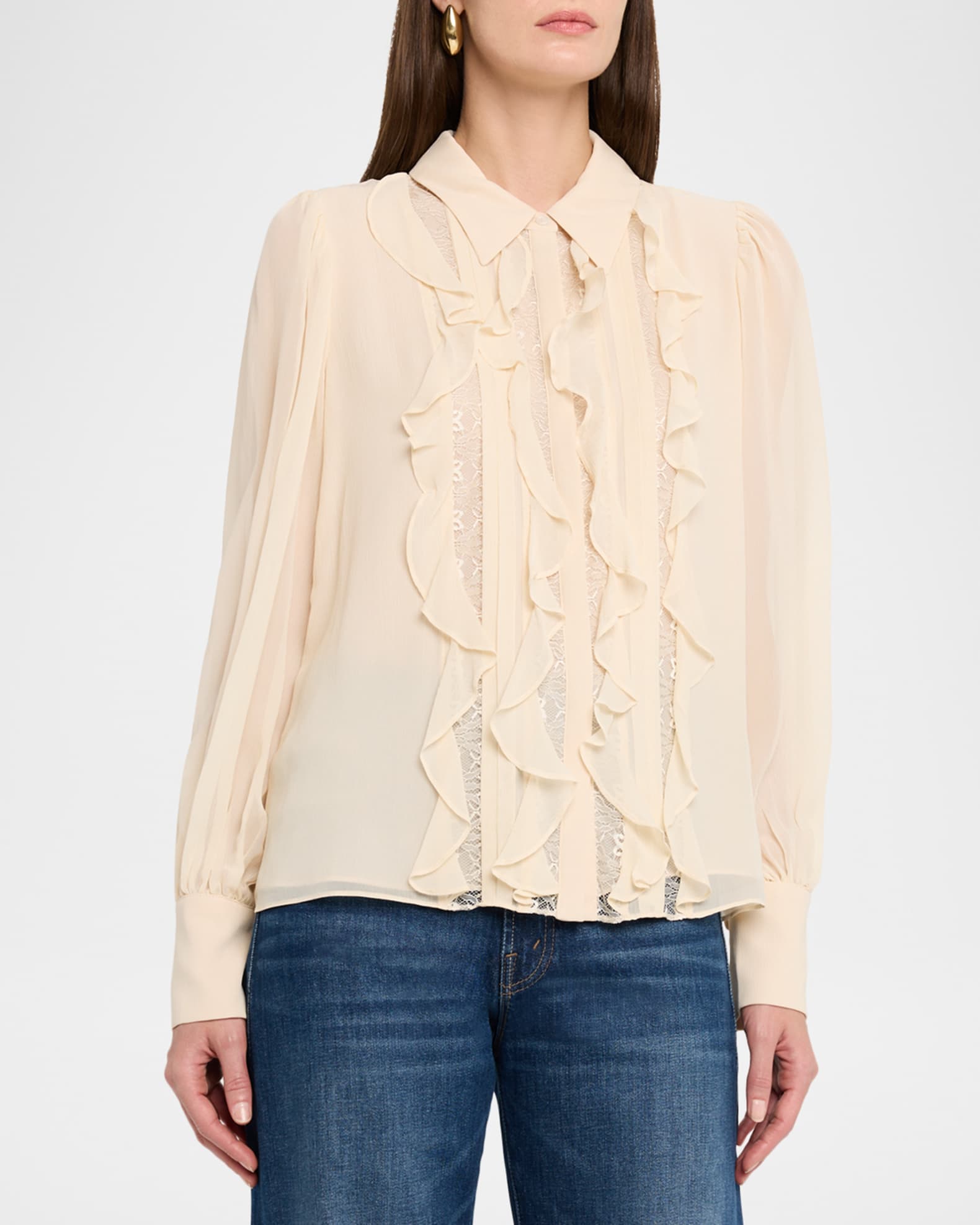 Ramy Brook Claire Silk Chiffon Ruffle Button-Front Blouse | Neiman