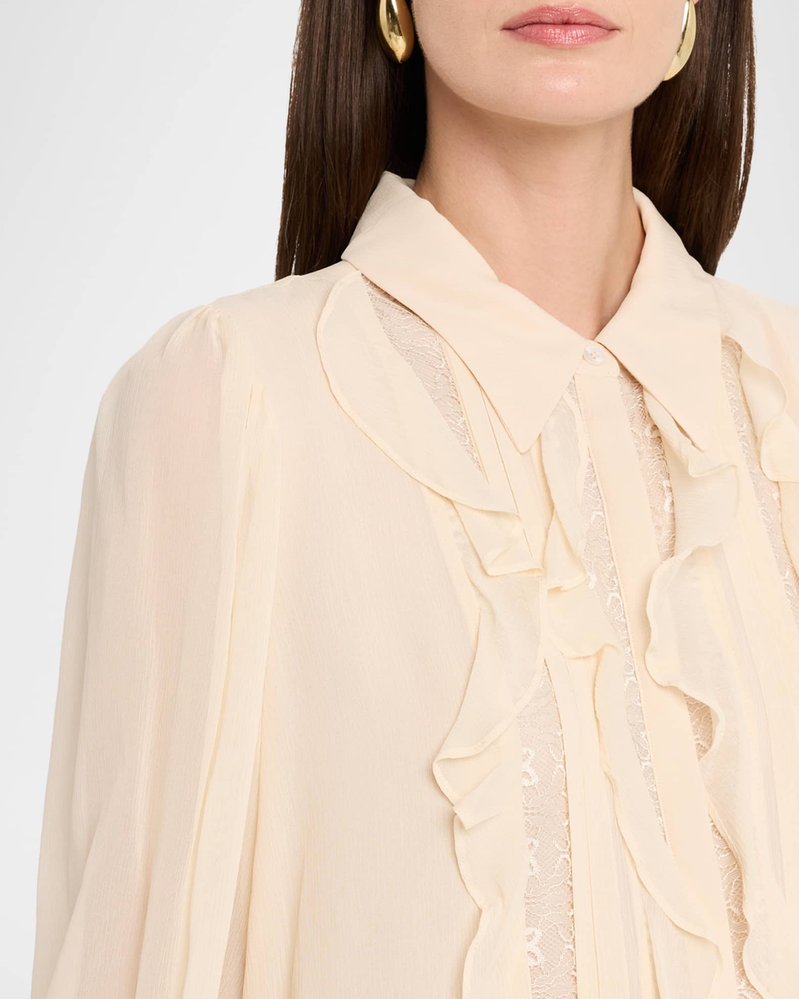 Ramy Brook Claire Silk Chiffon Ruffle Button-Front Blouse | Neiman