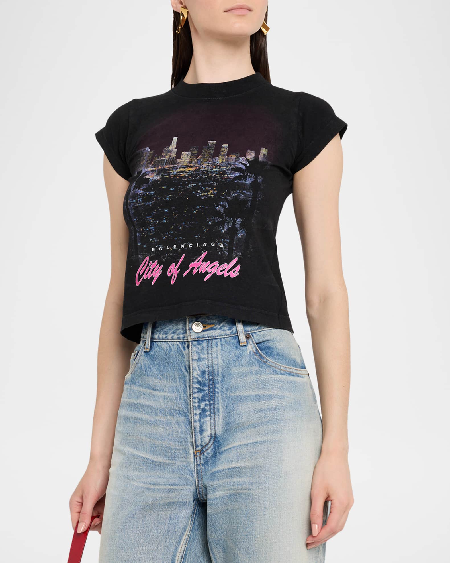 Tシャツ・カットソー Balenciaga Shrunk City Of Angels Cropped T-S Women's City Of Angels Shrunk T-shirt in Black Faded
