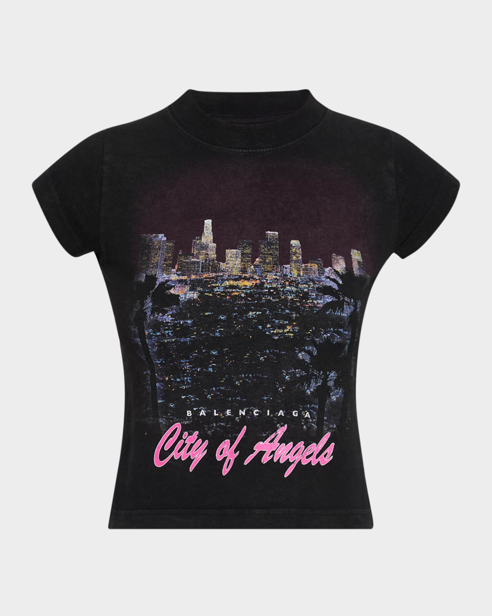 Tシャツ・カットソー Balenciaga Shrunk City Of Angels Cropped T-Shirt In Jersey Women's City Of Angels Shrunk T-shirt in Black Faded