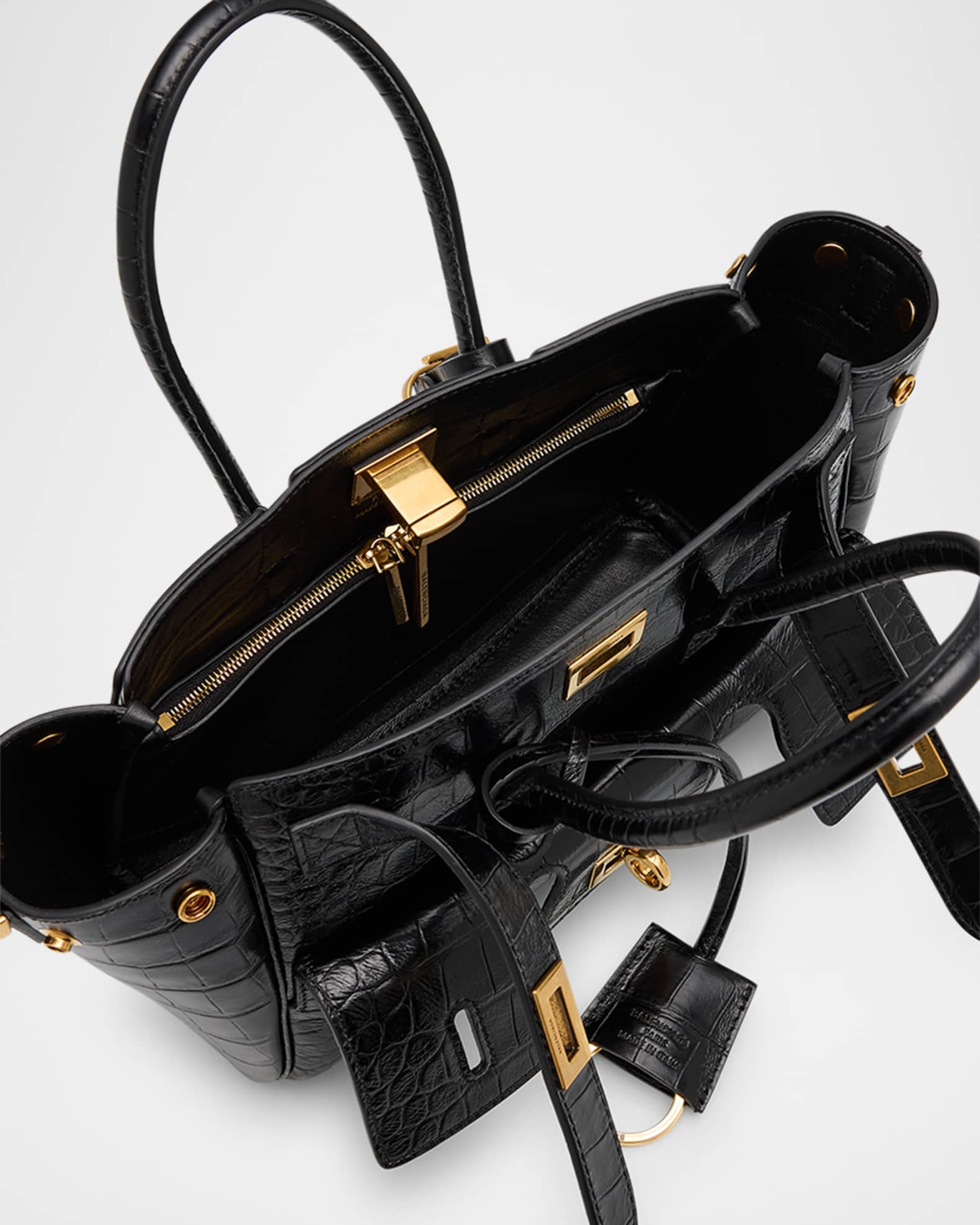 Balenciaga Bel Air Mini Croc-Embossed Leather Tote Bag | Neiman Marcus