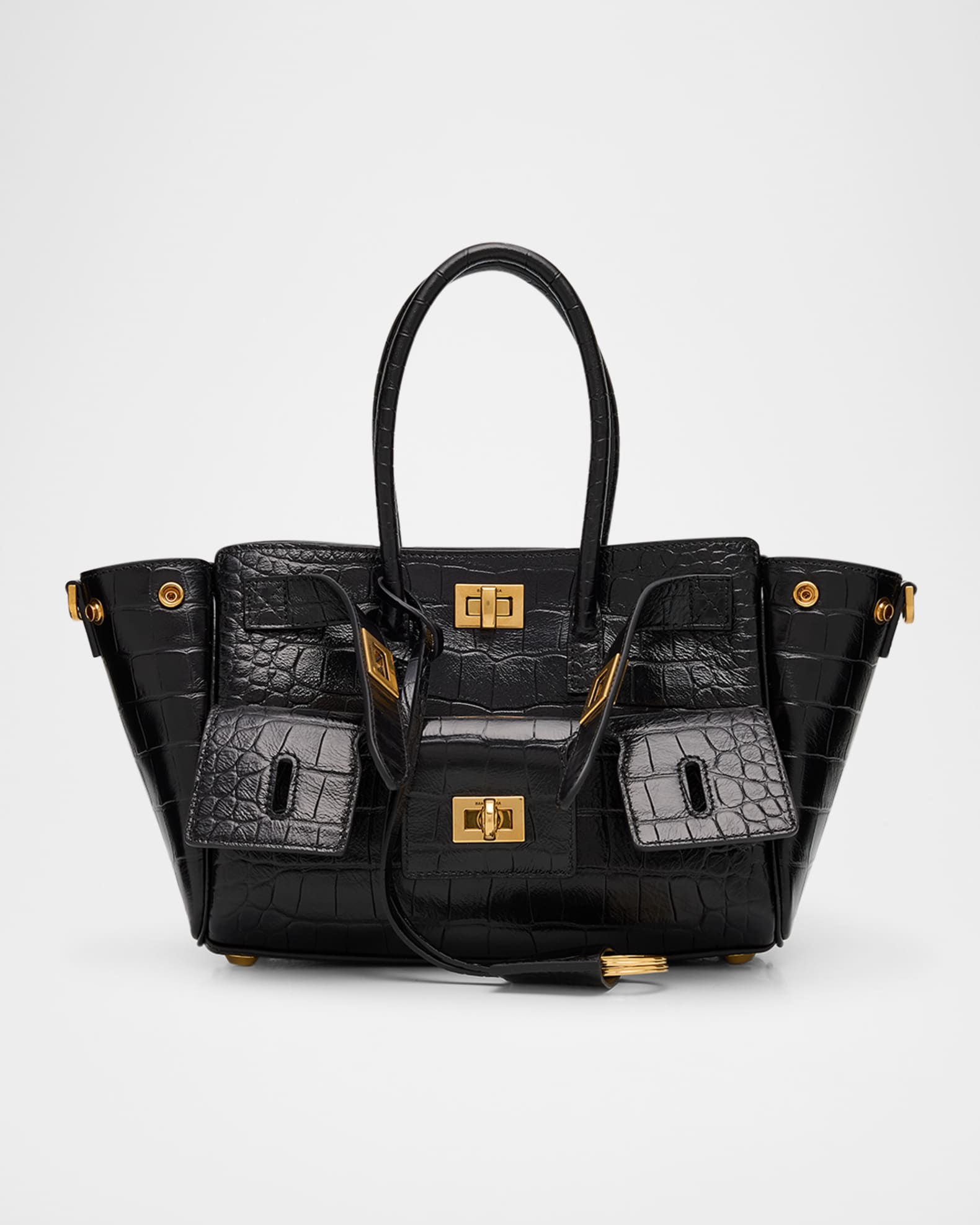 Balenciaga Bel Air Mini Croc-Embossed Leather Tote Bag | Neiman Marcus