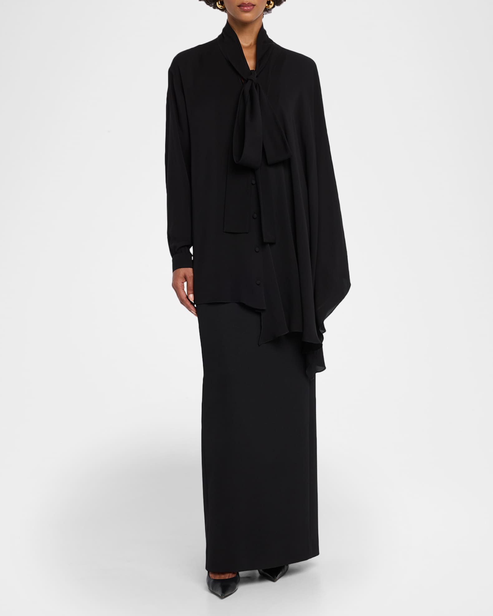 Long-Sleeve Silk Scarf Blouse 1