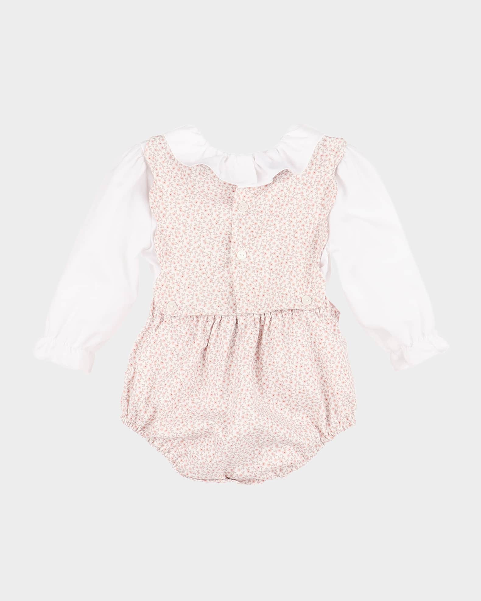 Girl's Floral Embroidered Cotton Overalls, Size 6M-18M 1