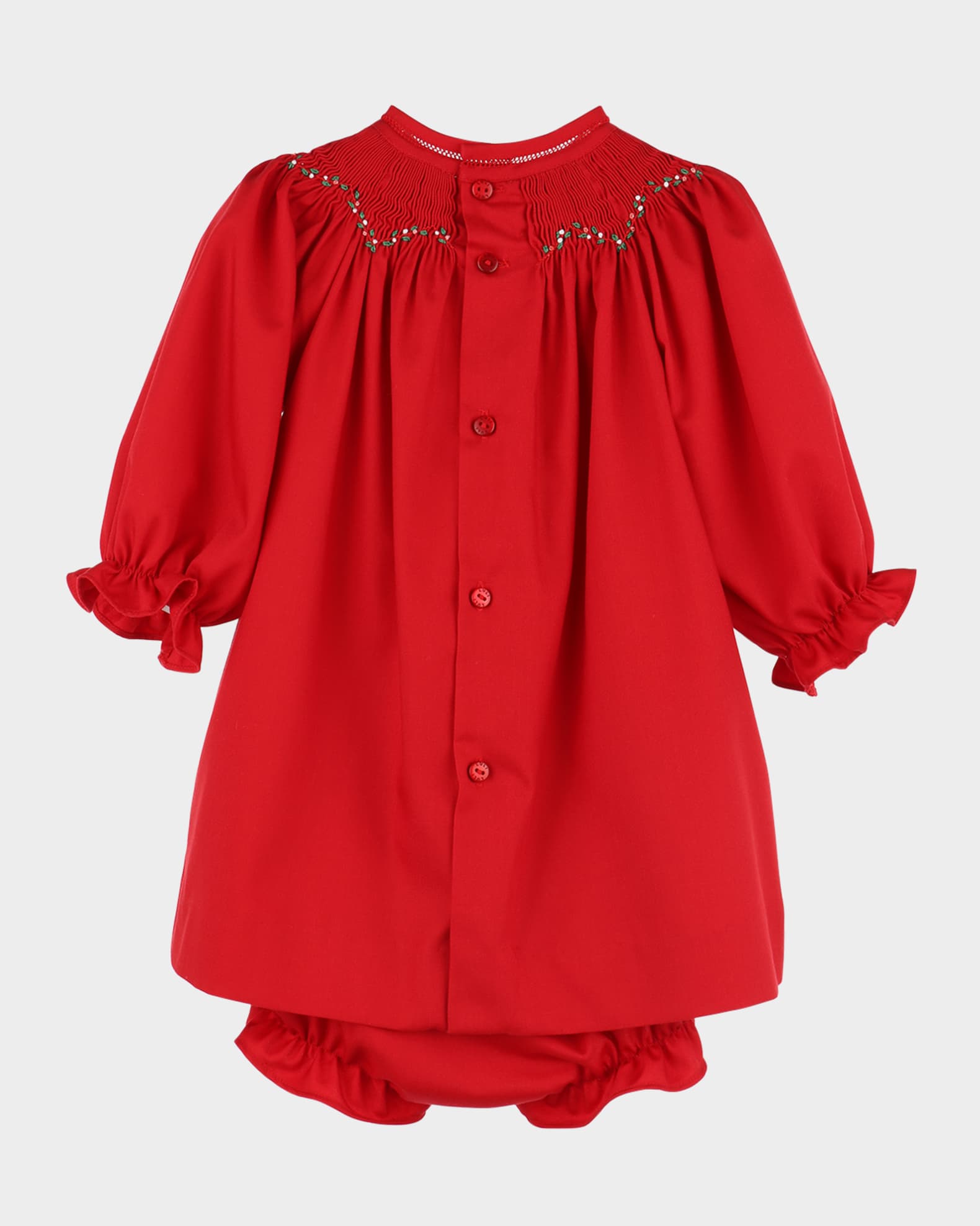 Girl's Merry & Bright Smocked Bishop Dress & Bloomers, Size 3M-24M 1