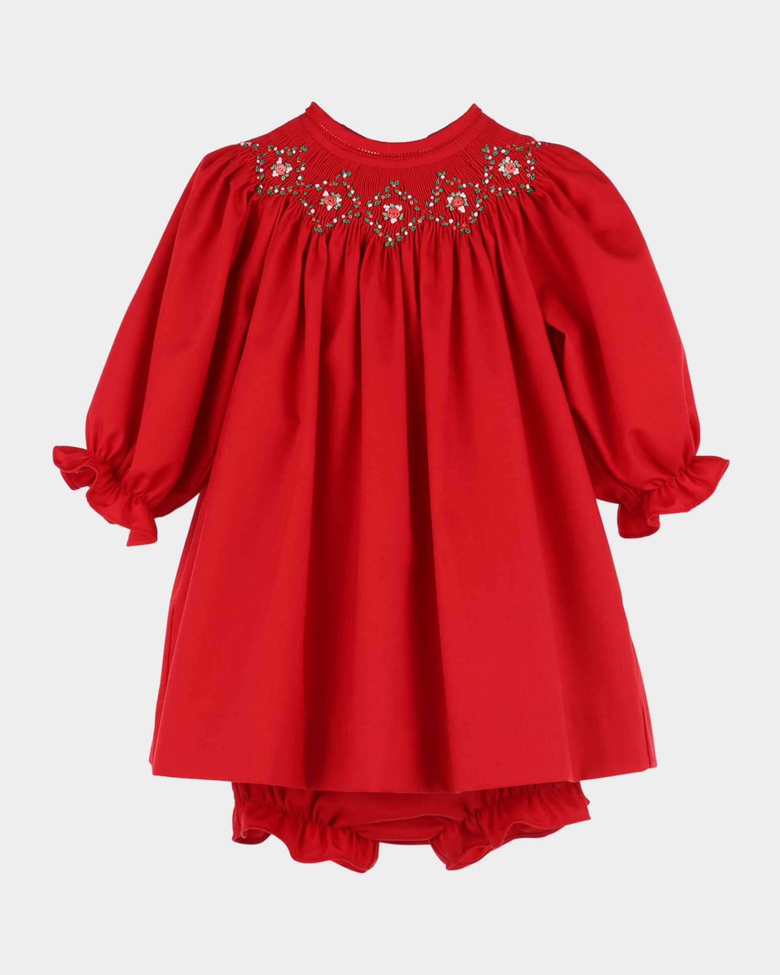 Girl's Merry & Bright Smocked Bishop Dress & Bloomers, Size 3M-24M 0