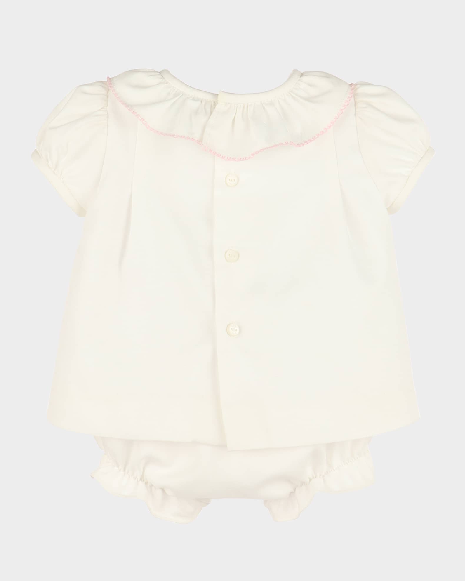 Girl's Pintuck Lace Cotton Dress & Bloomers, Size Newborn-6M 1