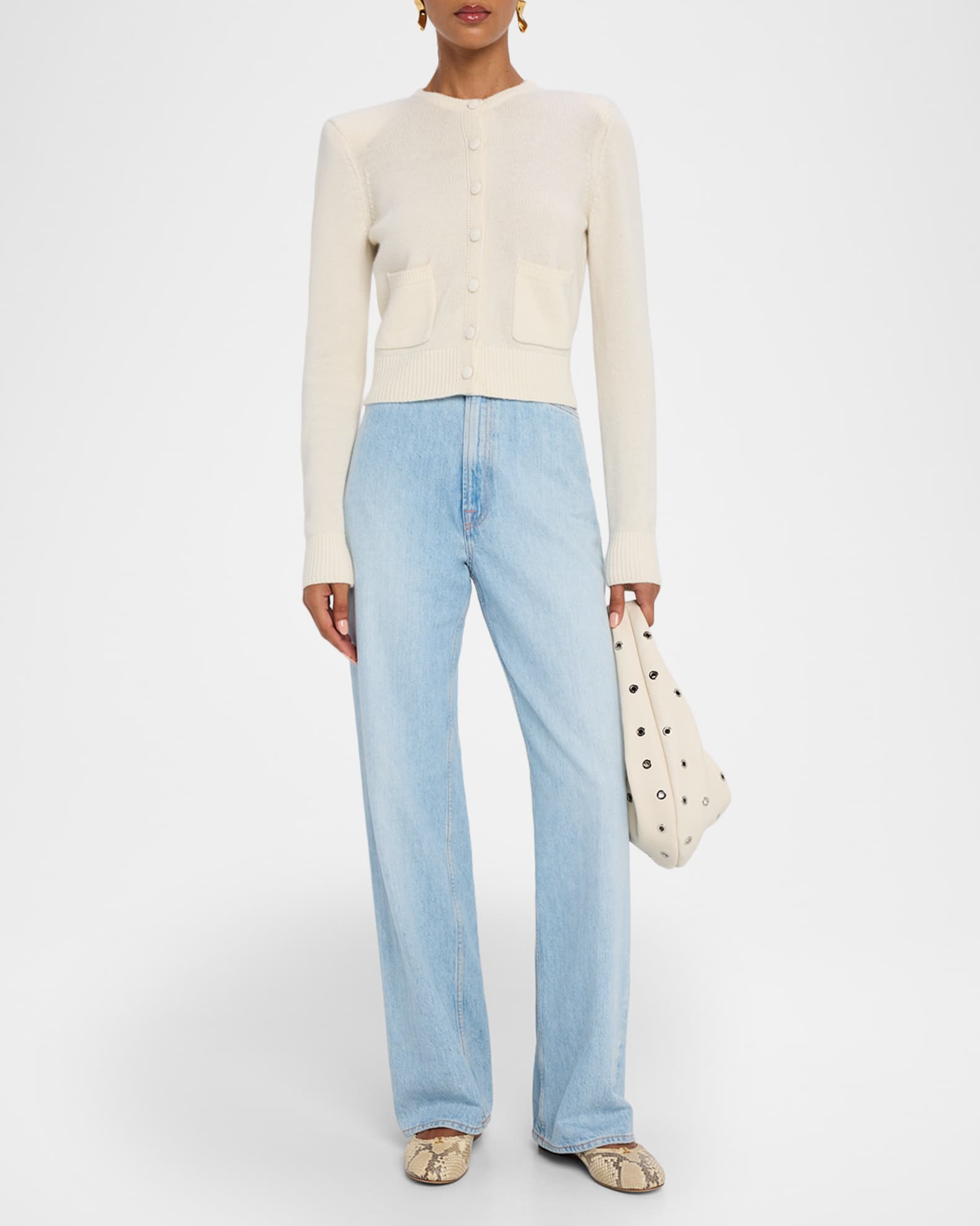 Emilia Shoulder-Pad Cashmere Cardigan 1