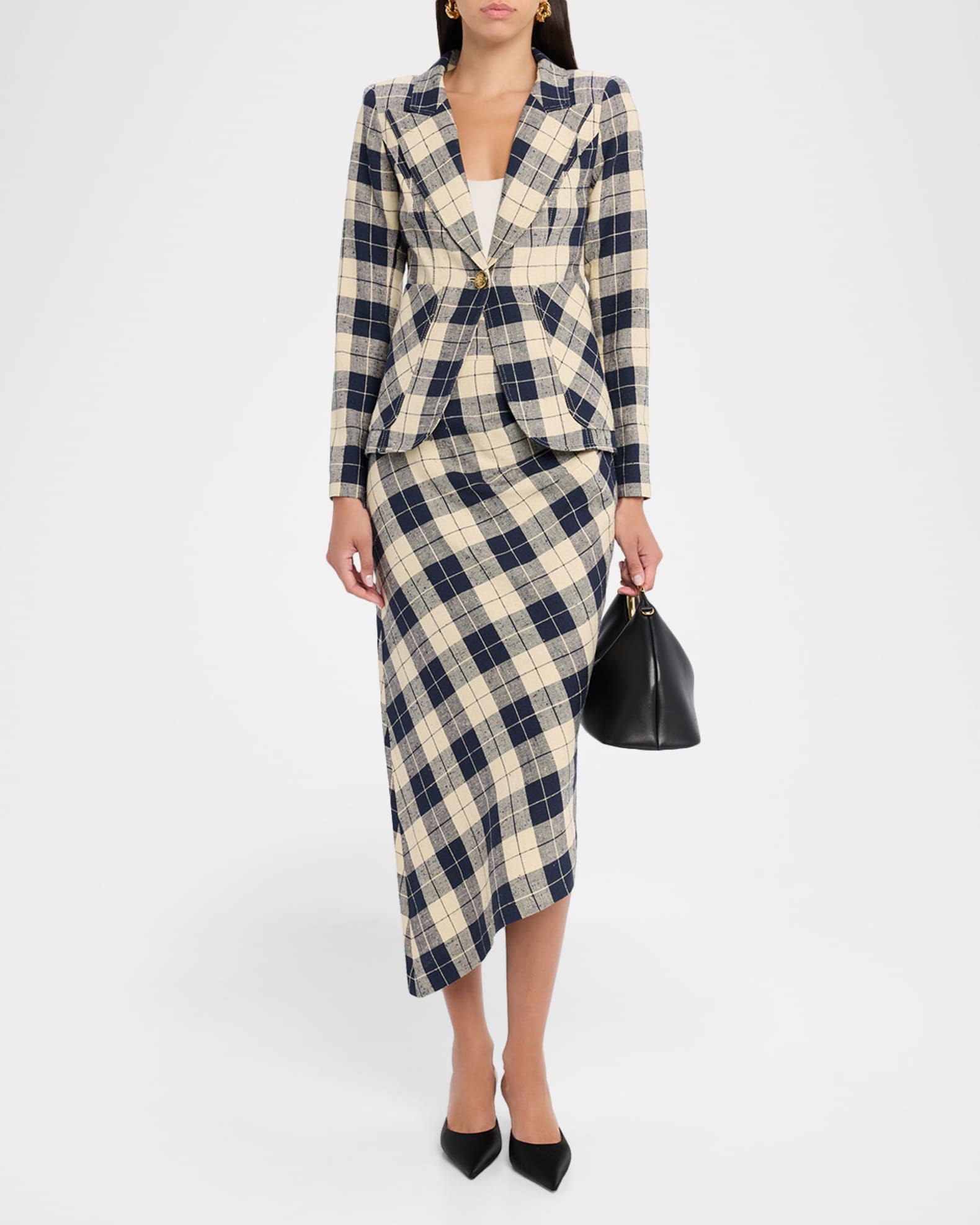 Plaid Asymmetrical Silk-Blend Skirt 1