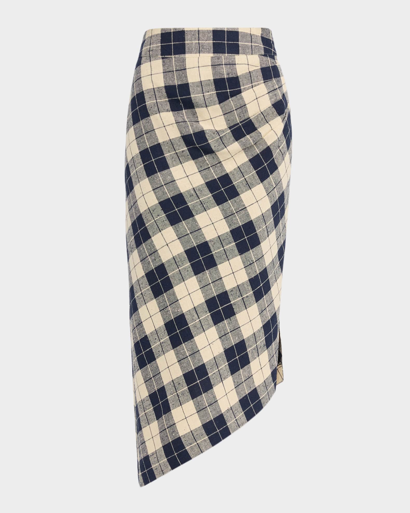 Plaid Asymmetrical Silk-Blend Skirt 0