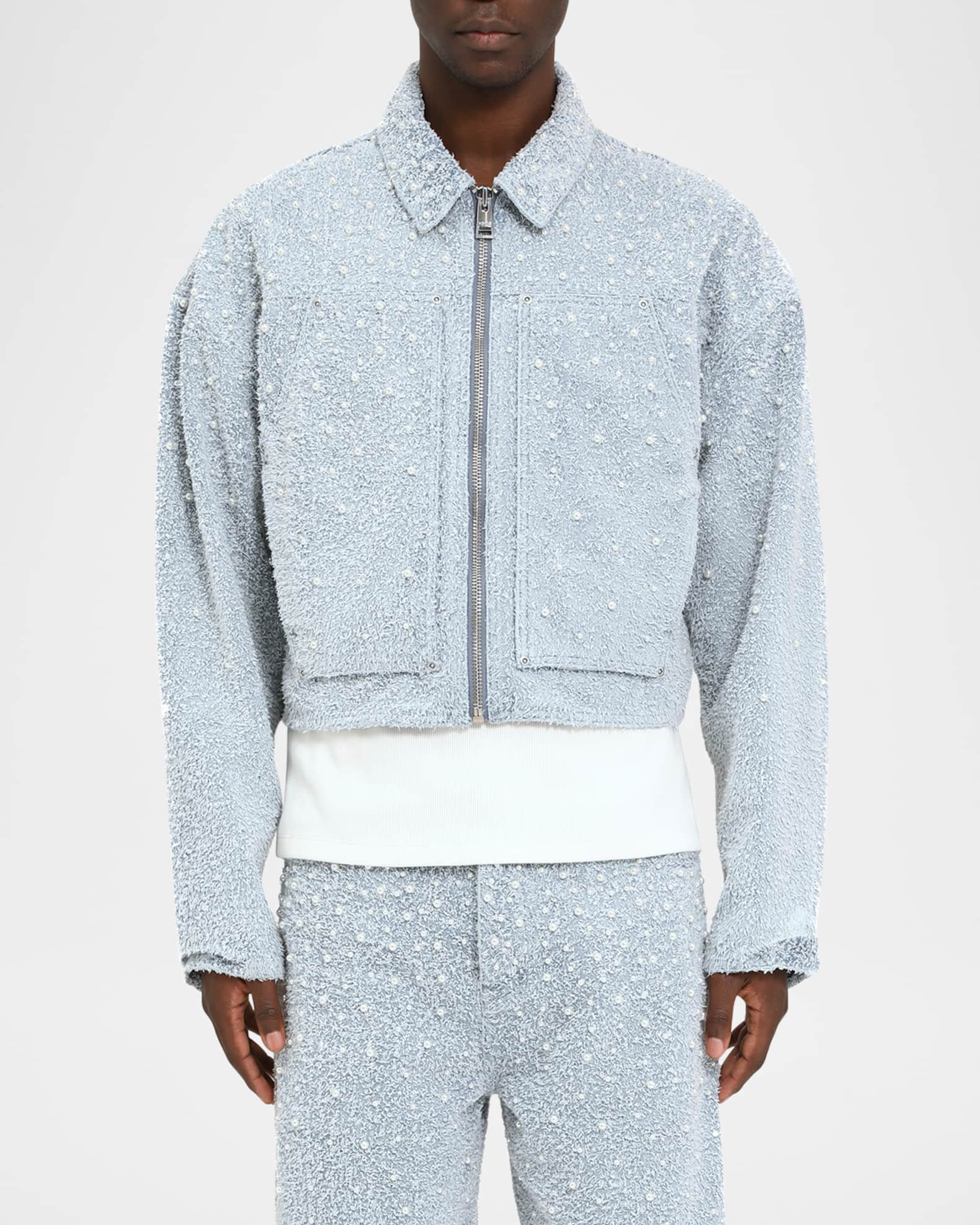 PURPLE Men's Crop Textured Pearl Jacket | Neiman Marcus