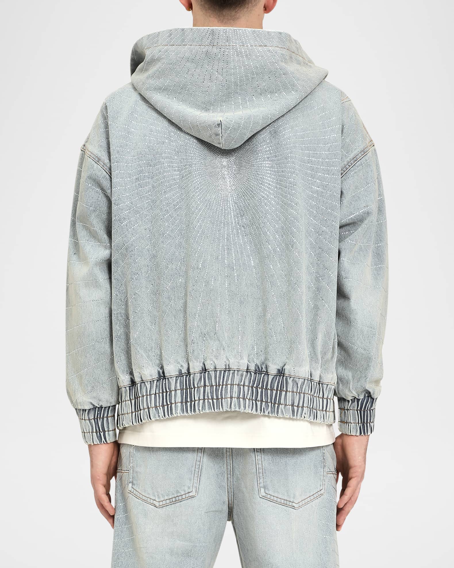 PURPLE Men's O-Zip Crystal Sunbeam Denim Hoodie | Neiman Marcus