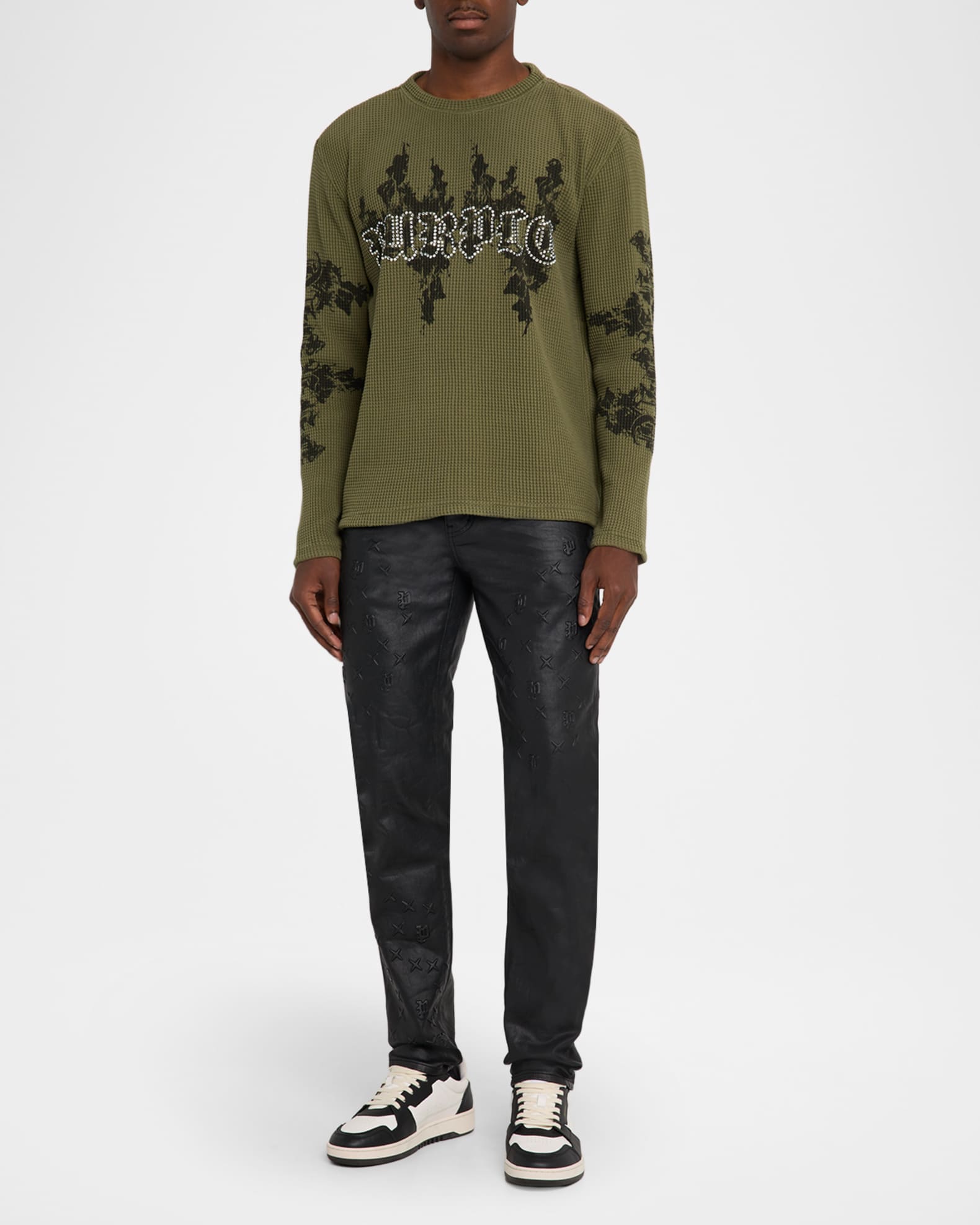 PURPLE Men's Waffle Knit Crystal Logo Long-Sleeve T-Shirt | Neiman