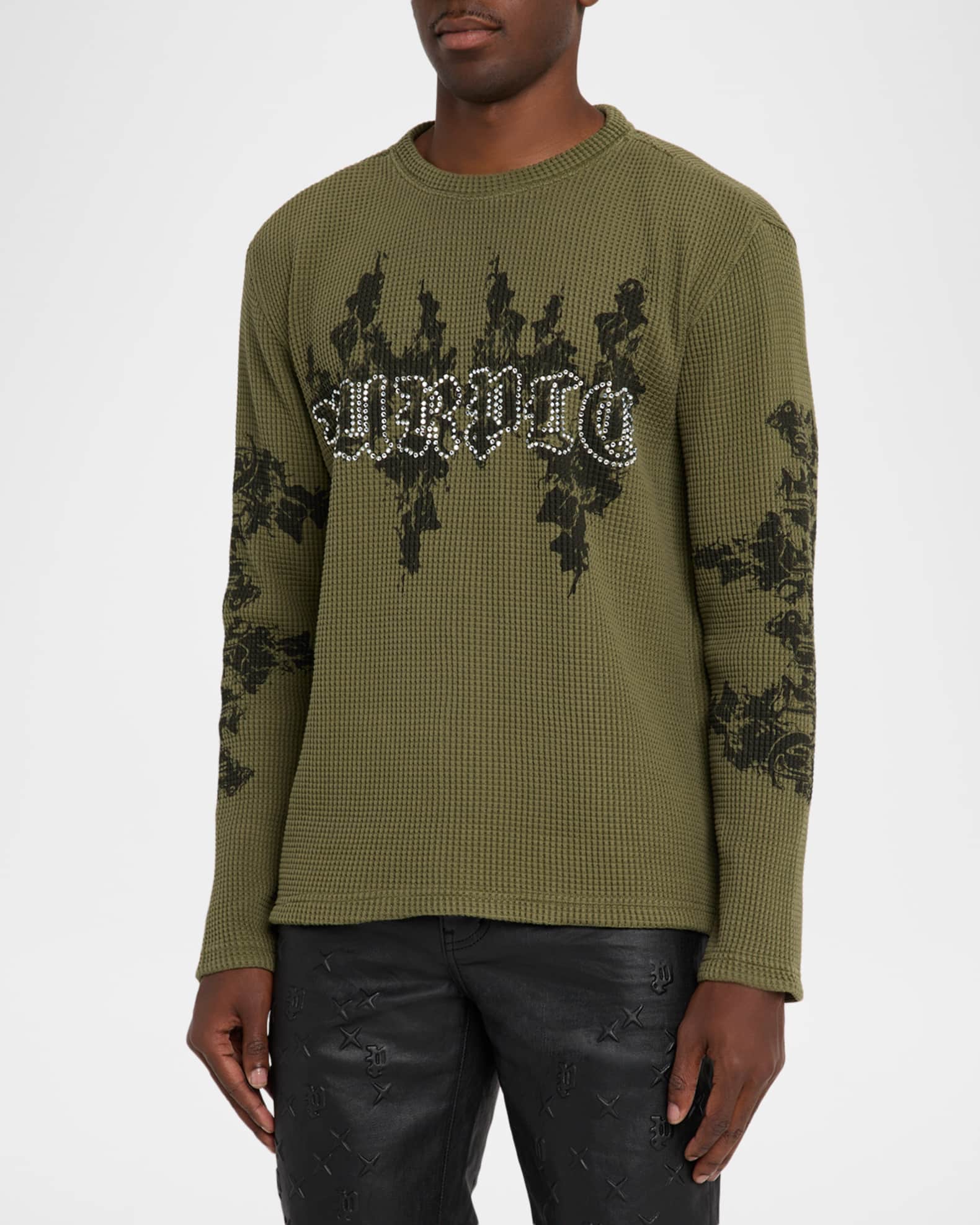 PURPLE Men's Waffle Knit Crystal Logo Long-Sleeve T-Shirt | Neiman