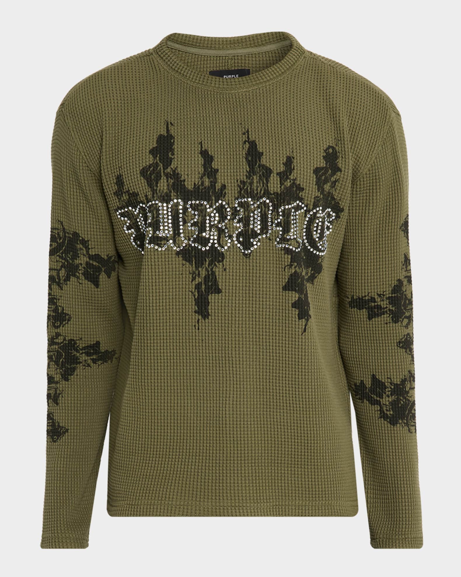 PURPLE Men's Waffle Knit Crystal Logo Long-Sleeve T-Shirt | Neiman