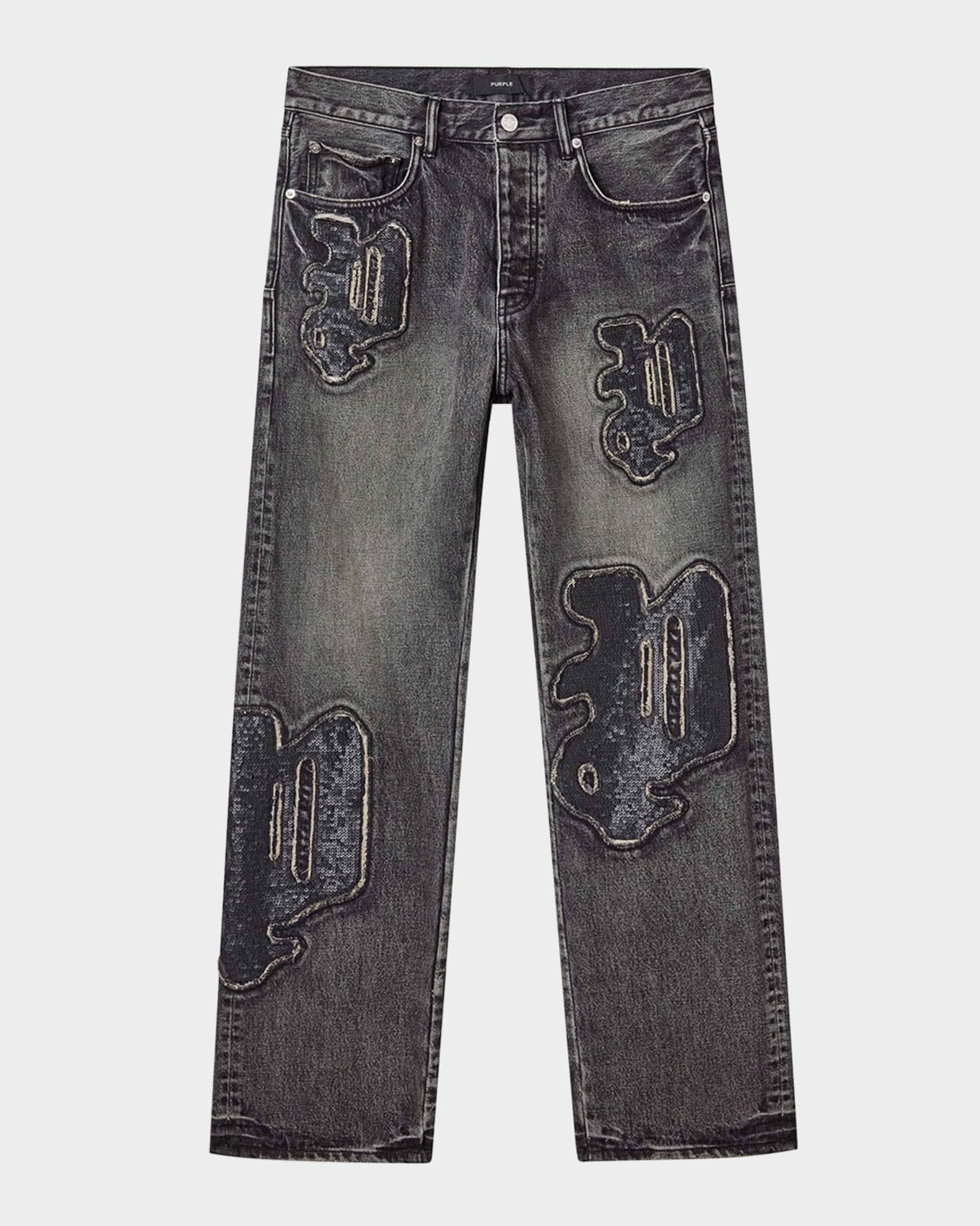 PURPLE Men's Monceau Sequin Logo Jeans | Neiman Marcus