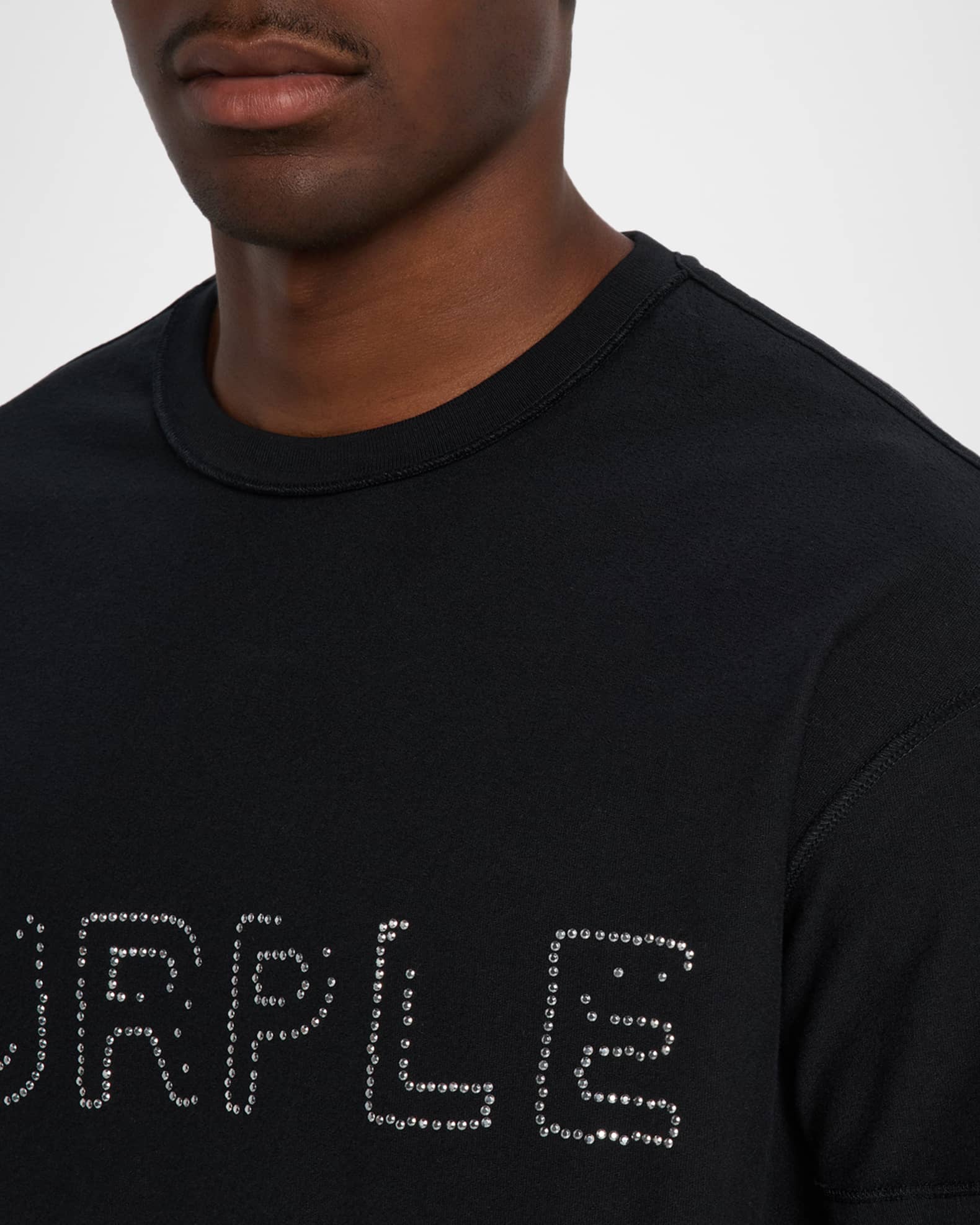 PURPLE Men's Rhinestone Logo Outline Graphic T-Shirt
