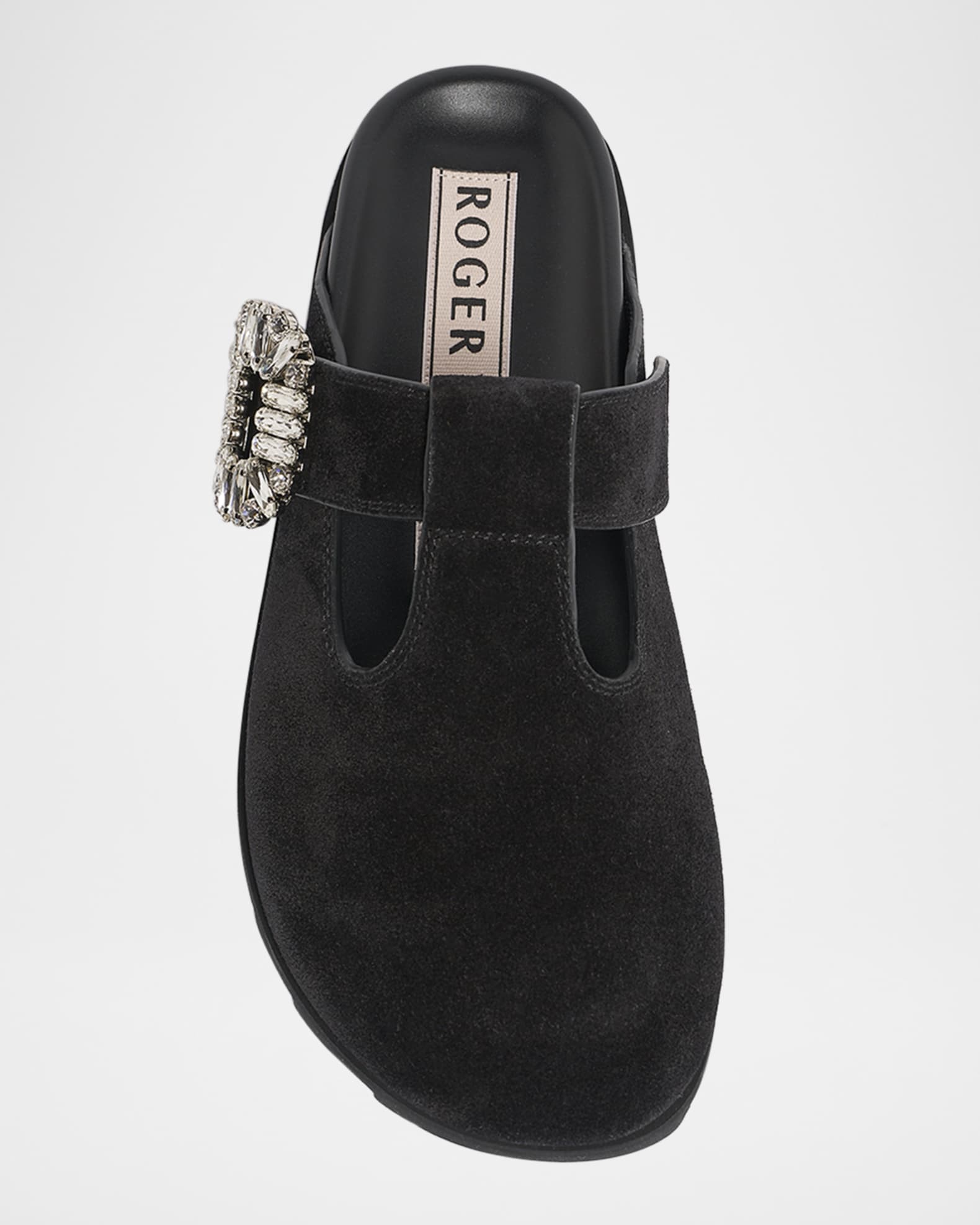 Roger Vivier Slidy Viv Suede T-Strap Mules | Neiman Marcus