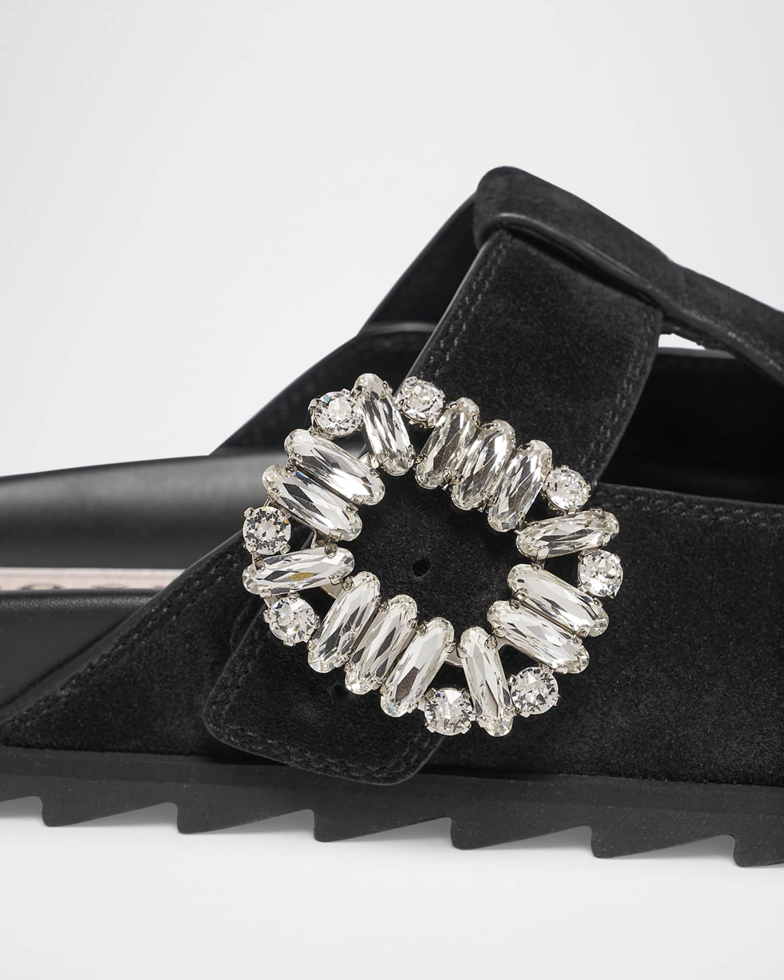 Roger Vivier Slidy Viv Suede T-Strap Mules | Neiman Marcus