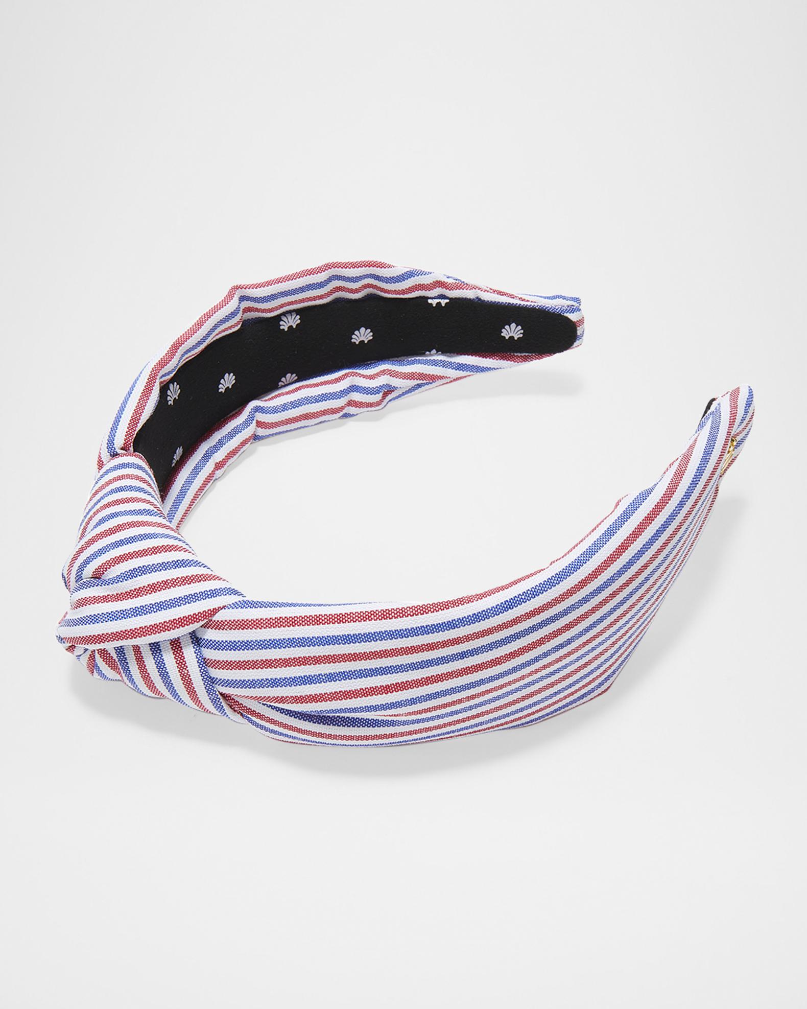 Lele Sadoughi Striped Knotted Headband Linen Gauze Knotted Headband ~ Capri Blue – Chic Streets main image 2