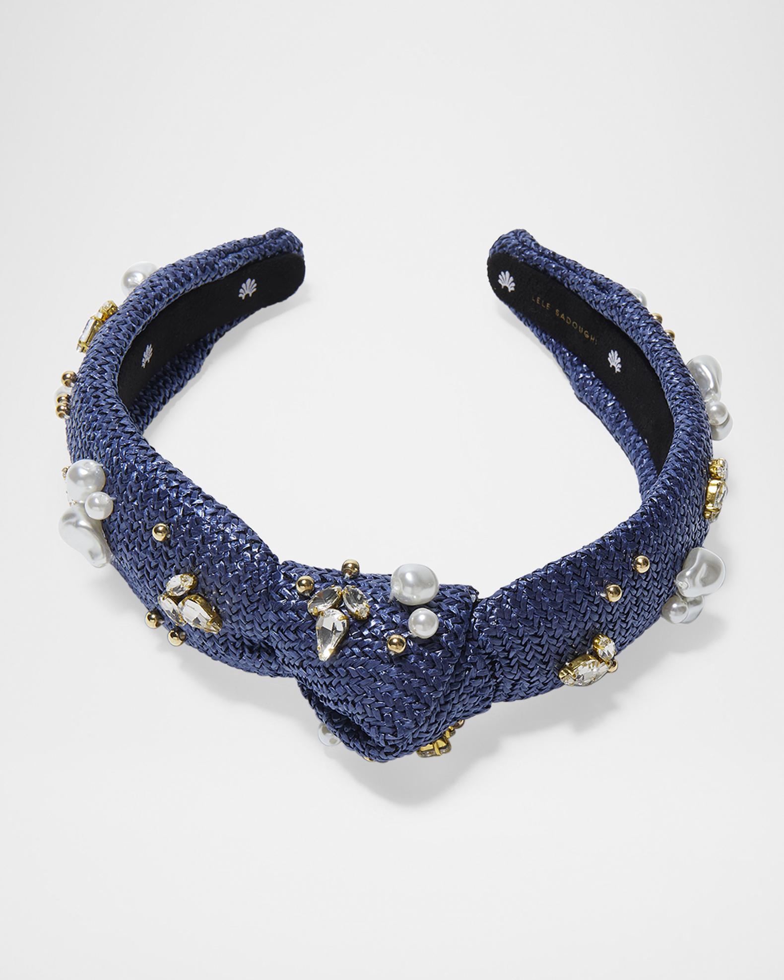 Lele Sadoughi Jewel Embellished Black Headband Lele Sadoughi Velvet Pearl Knotted Headband - Jet - Murray main image 2