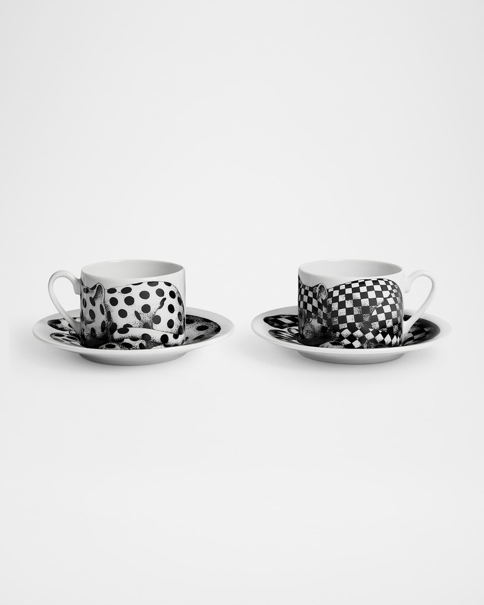 その他 fornasetti Fornasetti High Fidelity Tea Cups & Saucers, Set of 2 | Neiman Marcus