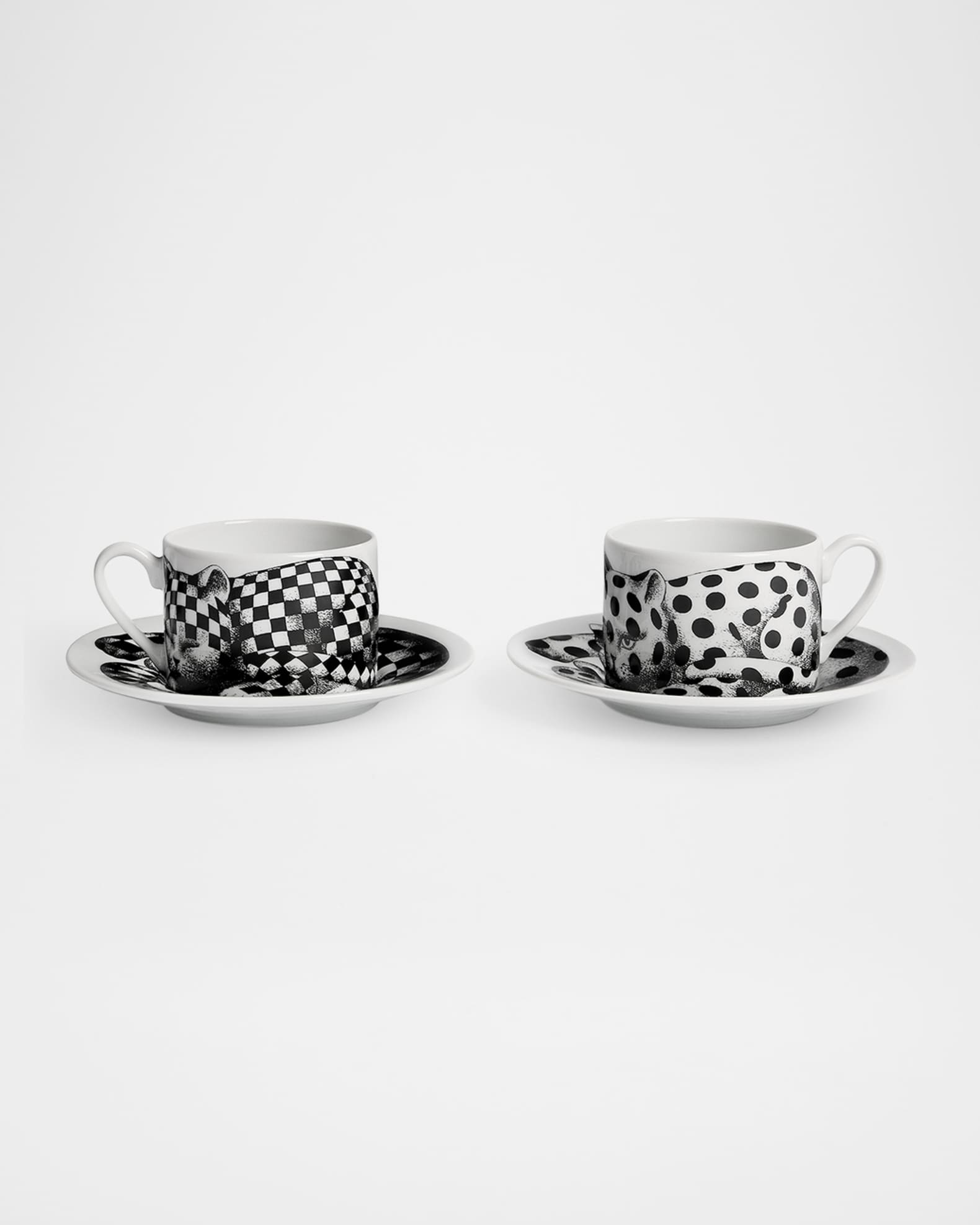 Fornasetti High Fidelity Tea Cups & Saucers, Set of 2 | Neiman Marcus