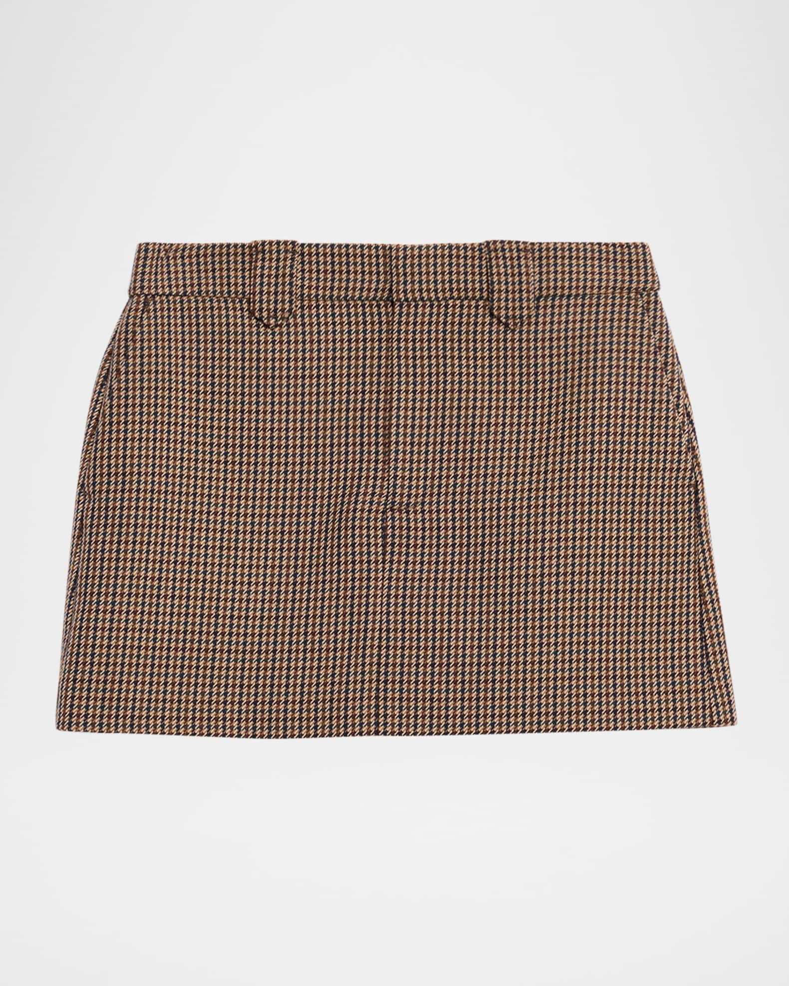 Macie Mini Skirt - Brown Mini Houndstooth