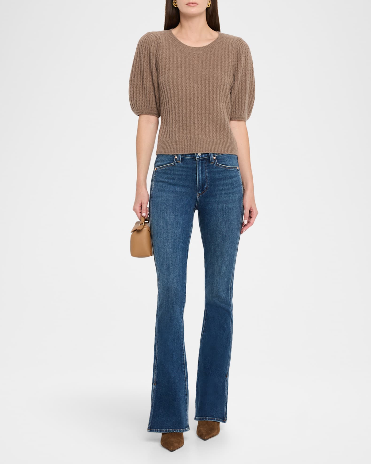 Lucerne Short-Sleeve Cable-Knit Cashmere Sweater