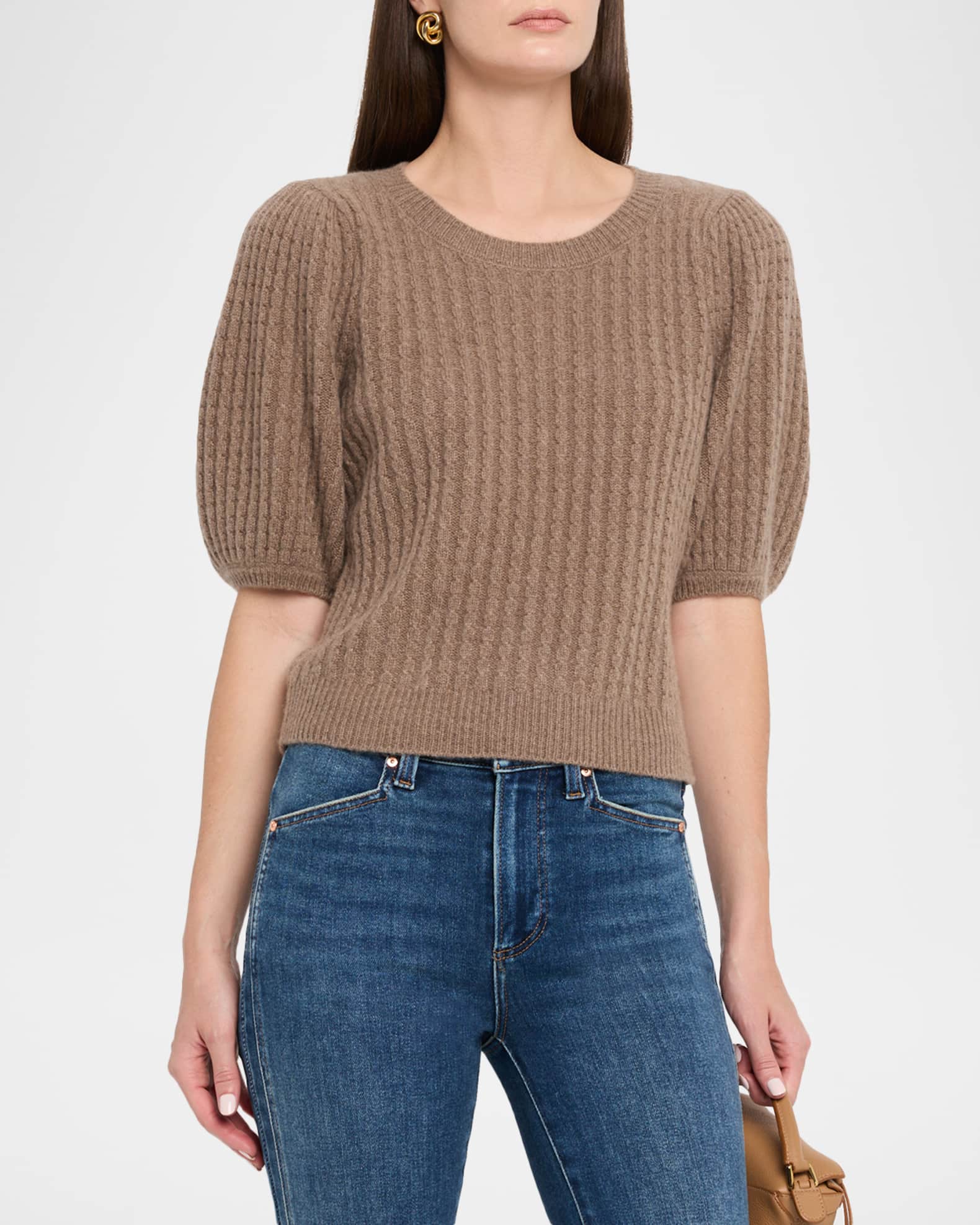 Lucerne Short-Sleeve Cable-Knit Cashmere Sweater