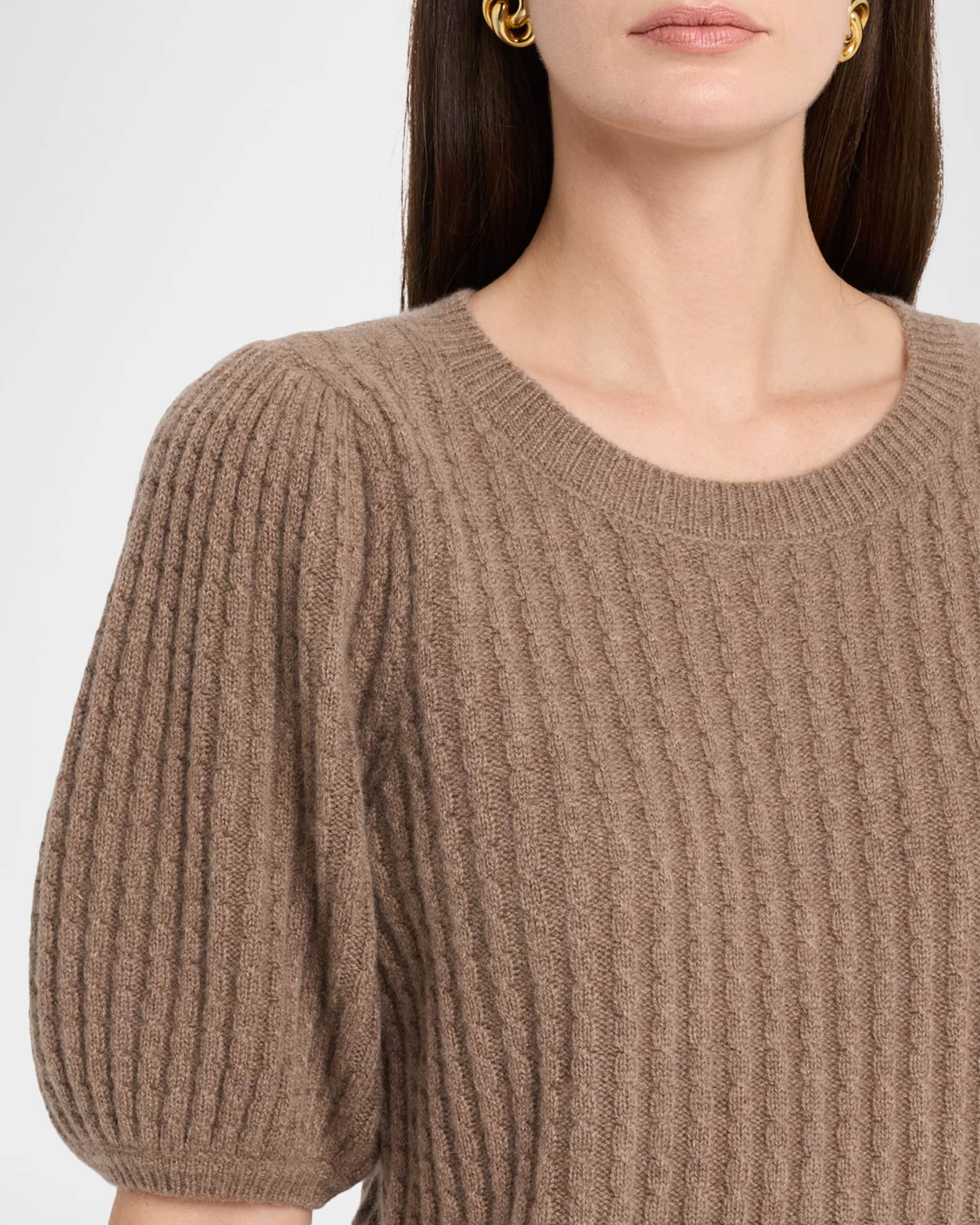 Lucerne Short-Sleeve Cable-Knit Cashmere Sweater