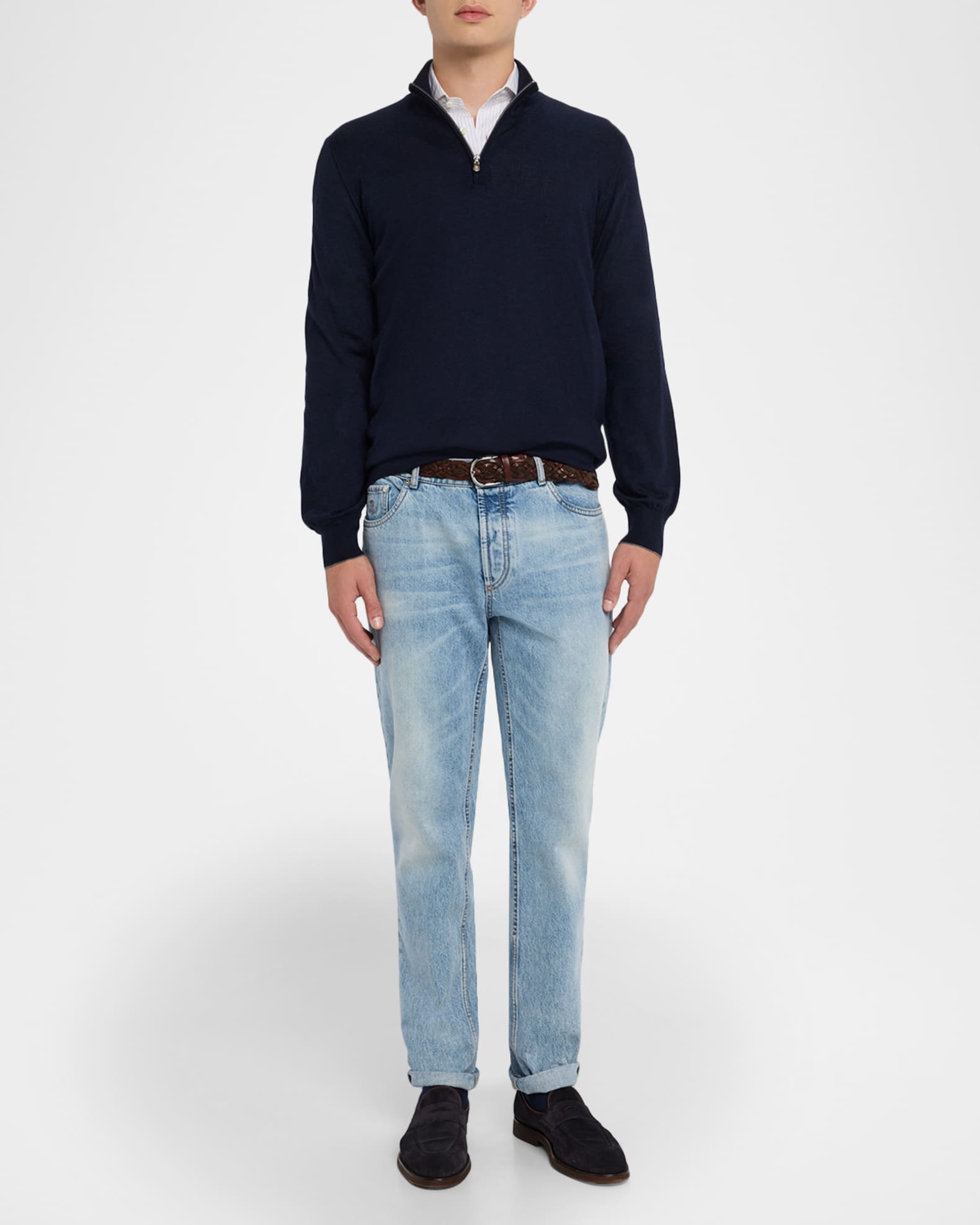 Brunello Cucinelli Men's Wool-Cashmere Half Zip Pullover Sweater