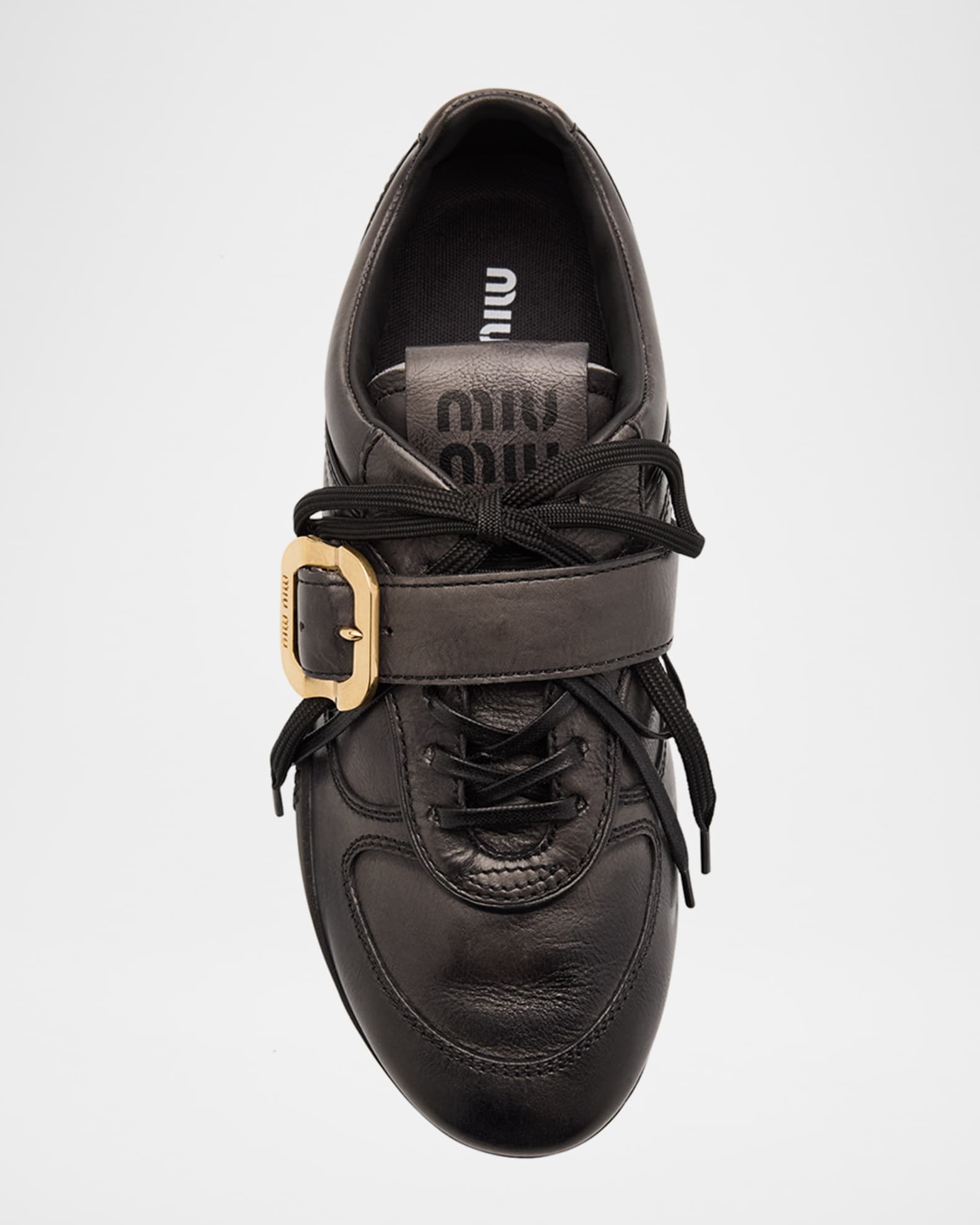 Miu Miu Allacciate Leather Buckle Low-Top Sneakers | Neiman Marcus